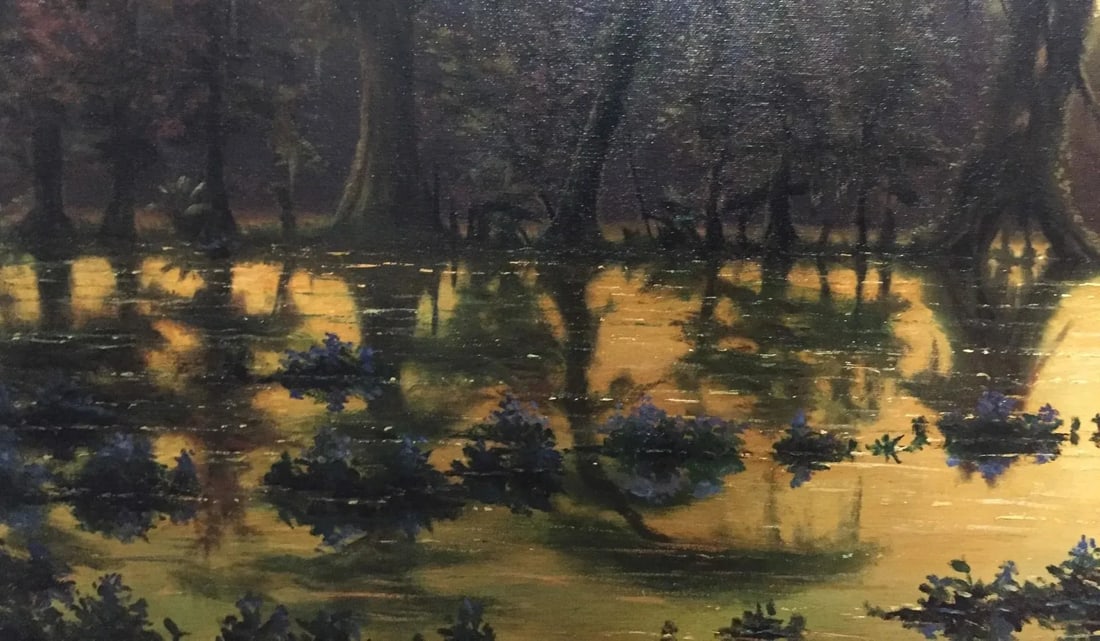 "Louisiana Swamplands" Contemporary Marsh Landscape Oil Painting by R.C. Davis, Framed - 2