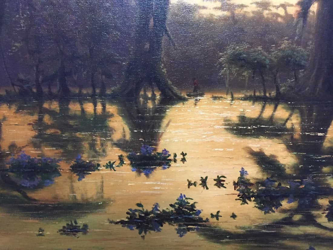 "Louisiana Swamplands" Contemporary Marsh Landscape Oil Painting by R.C. Davis, Framed - 3
