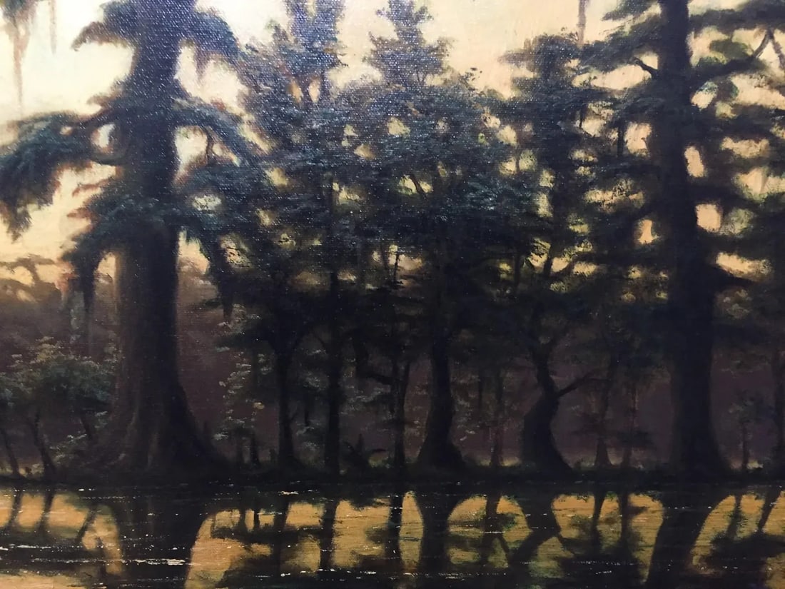 "Louisiana Swamplands" Contemporary Marsh Landscape Oil Painting by R.C. Davis, Framed - 4