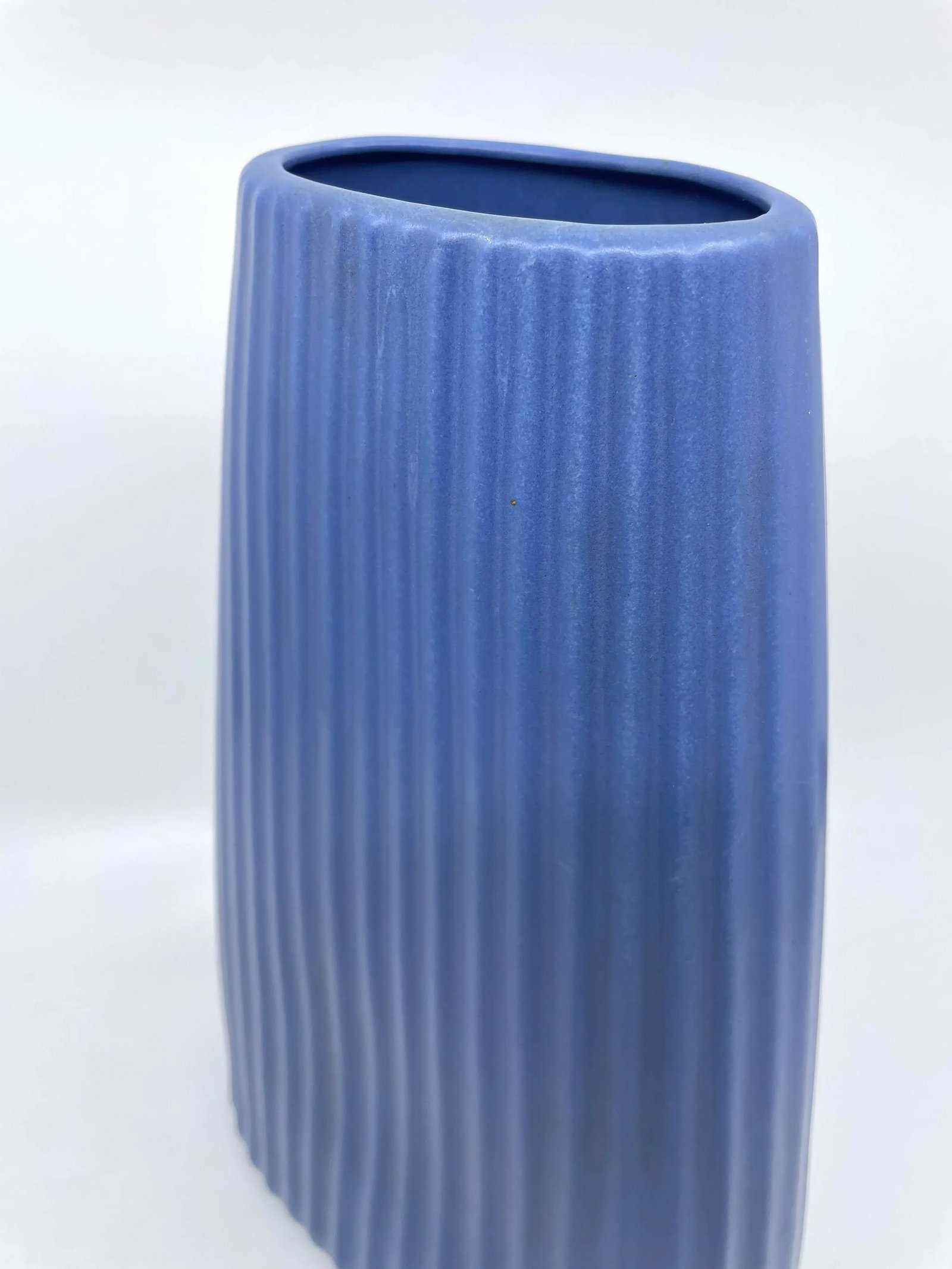 Vintage Blue Art Deco Textured Vase - 11