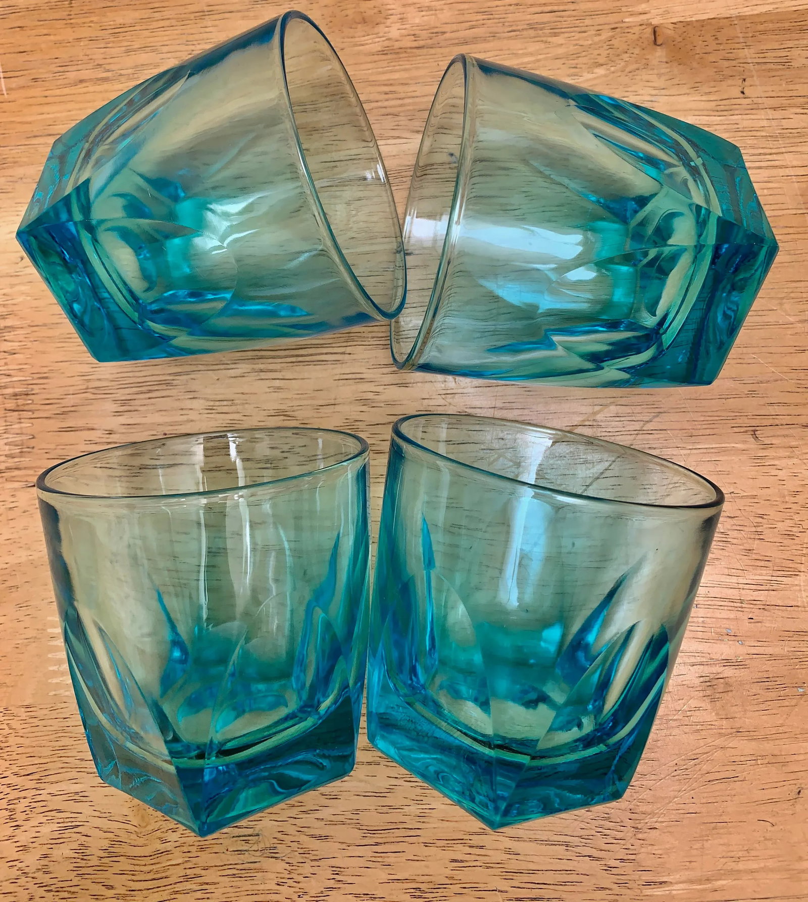 Vintage Blue Lowball Glasses- Set of 4 - 5