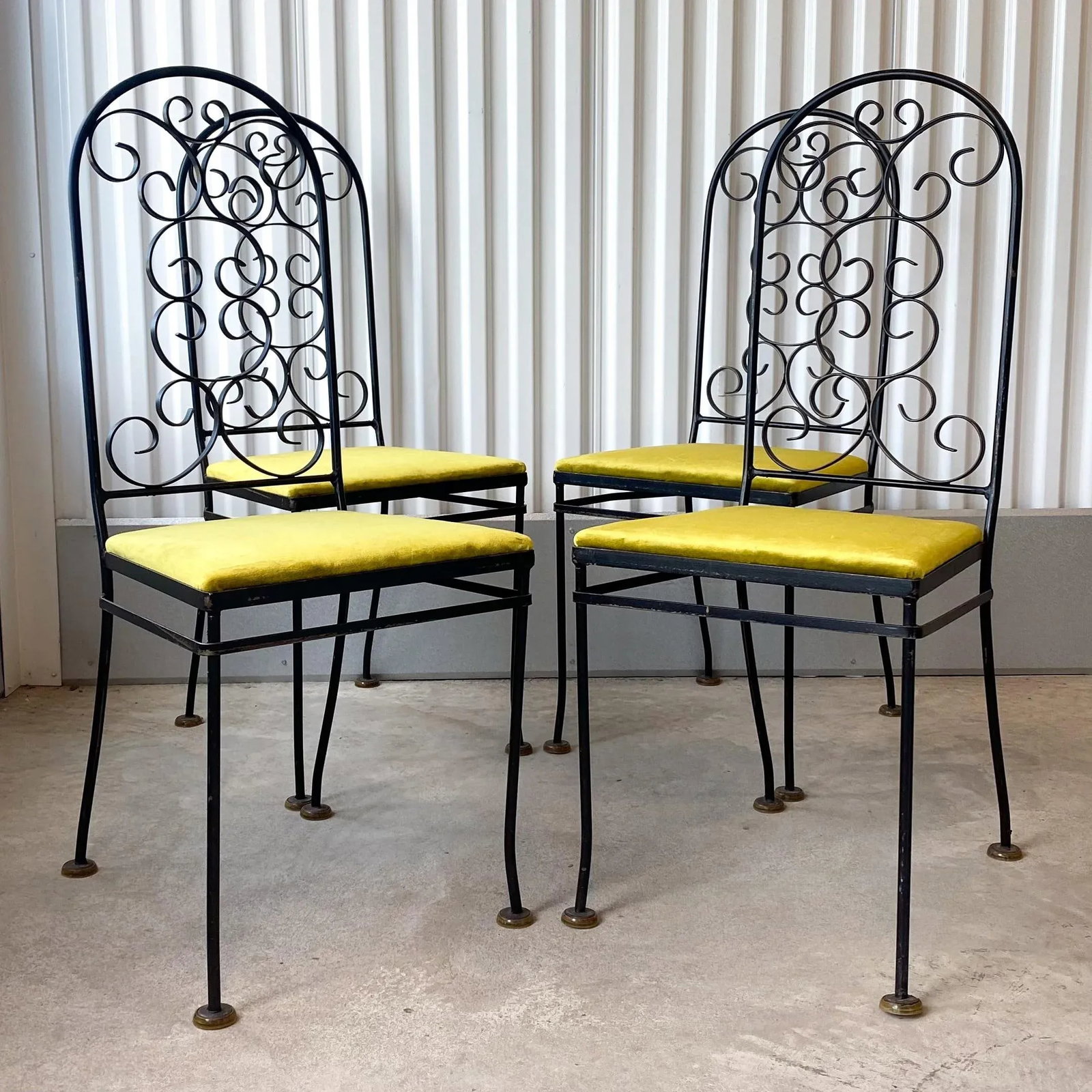 Vintage Arthur Umanoff Attributed Iron Chairs With Chartreuse Velvet Seats - Set of 4 - 10