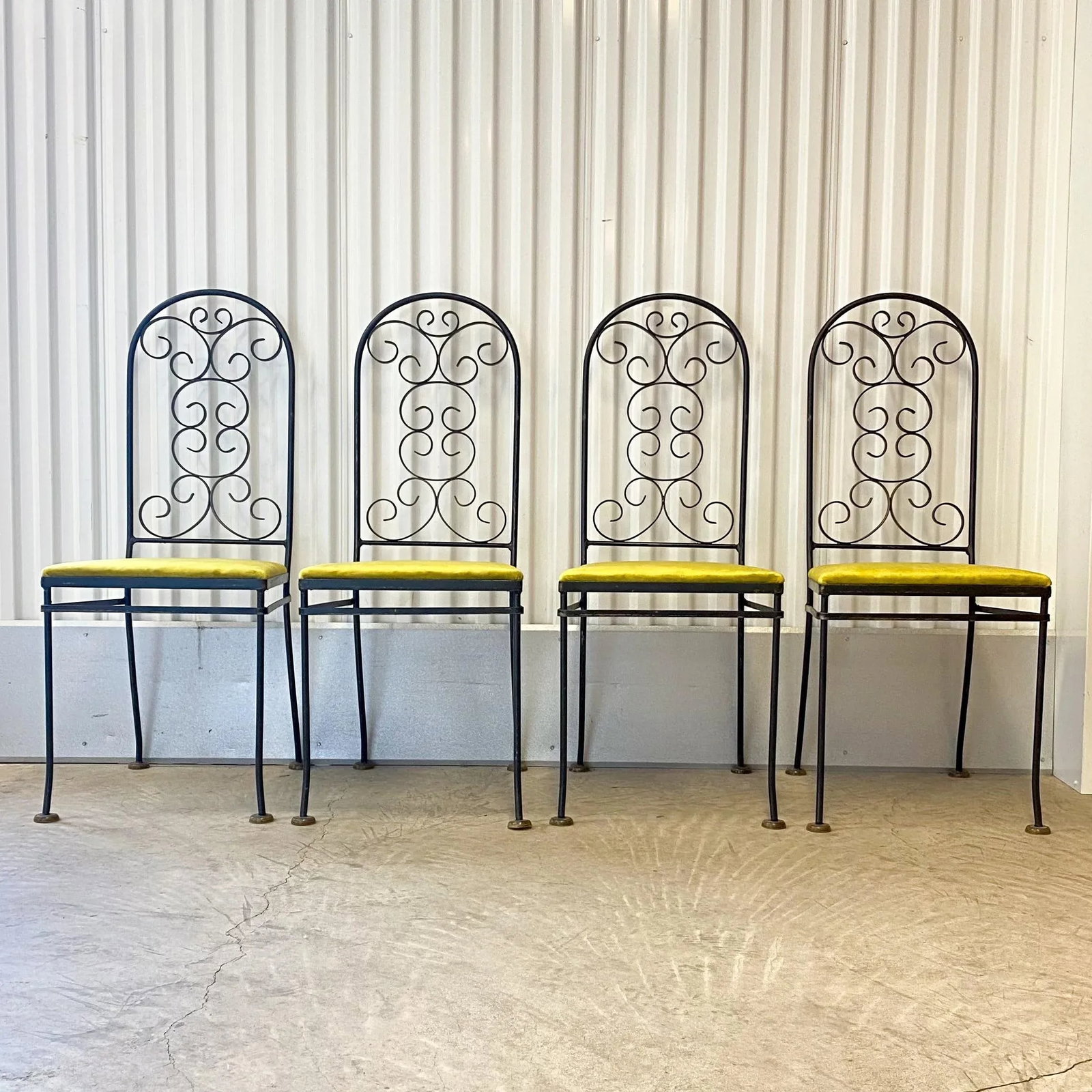 Vintage Arthur Umanoff Attributed Iron Chairs With Chartreuse Velvet Seats - Set of 4 - 13