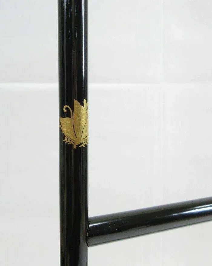 Early 20th Century Meiji Japanese Towel Rack Child's Kimono Lacquer Wood Black Gold Family Crest Dis - 8