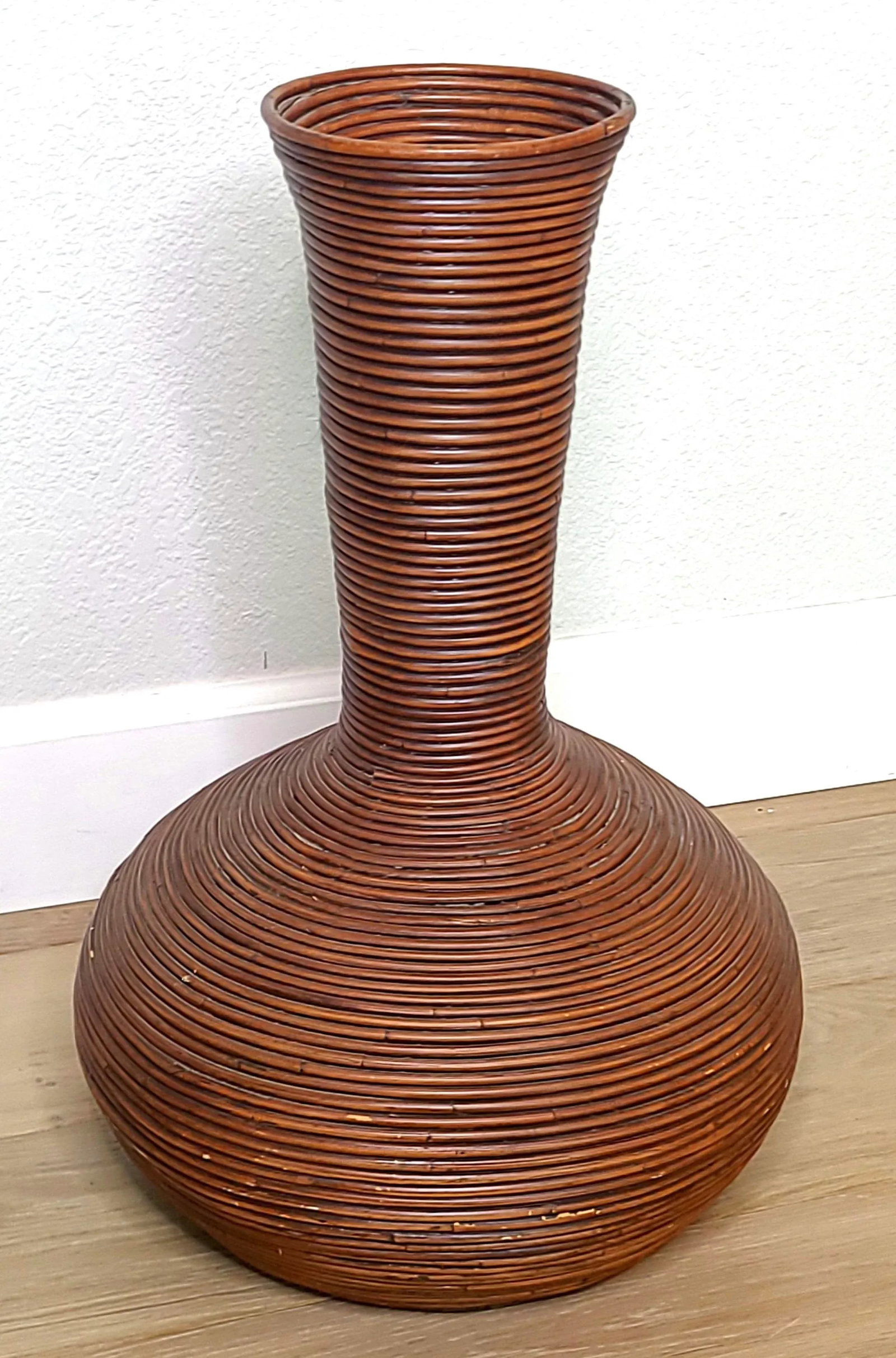 1970's Gabriella Crespi Attributed Pencil Reed Rattan Floor Vase - 2