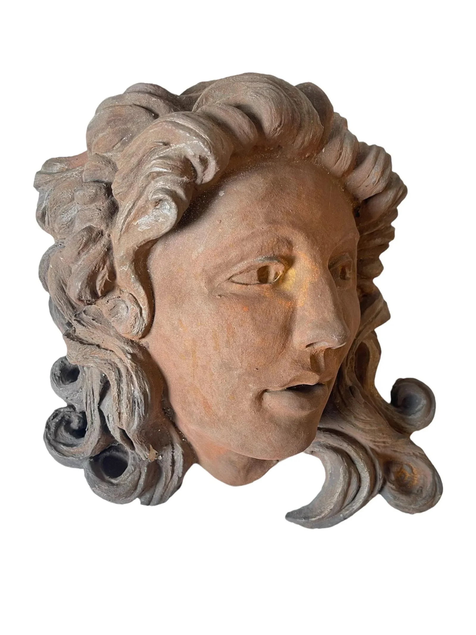 Antique Art Nouveau Sculpted Ceramic Cement Bust Planter Wall Sconce - 11