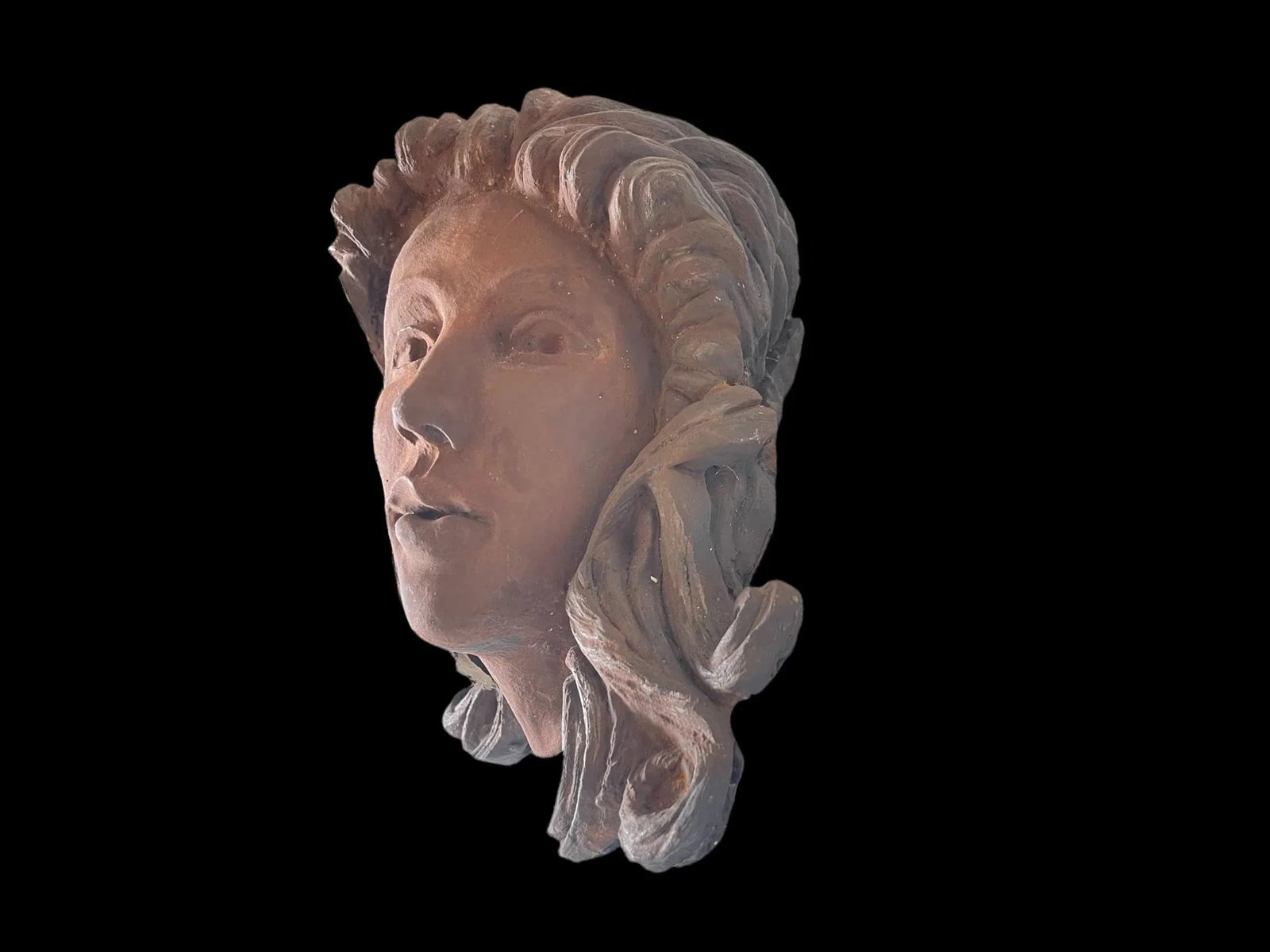 Antique Art Nouveau Sculpted Ceramic Cement Bust Planter Wall Sconce - 2