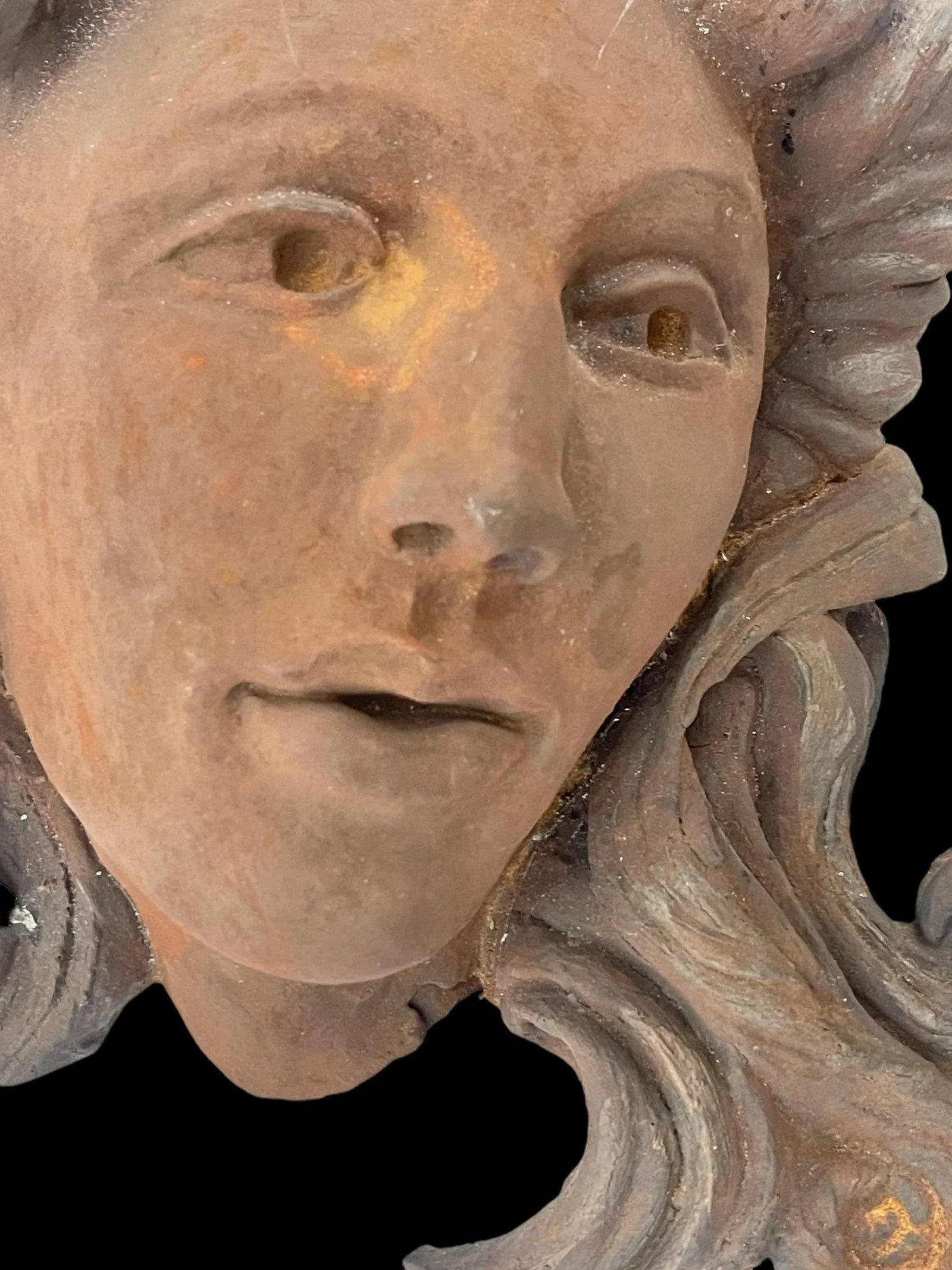 Antique Art Nouveau Sculpted Ceramic Cement Bust Planter Wall Sconce - 4