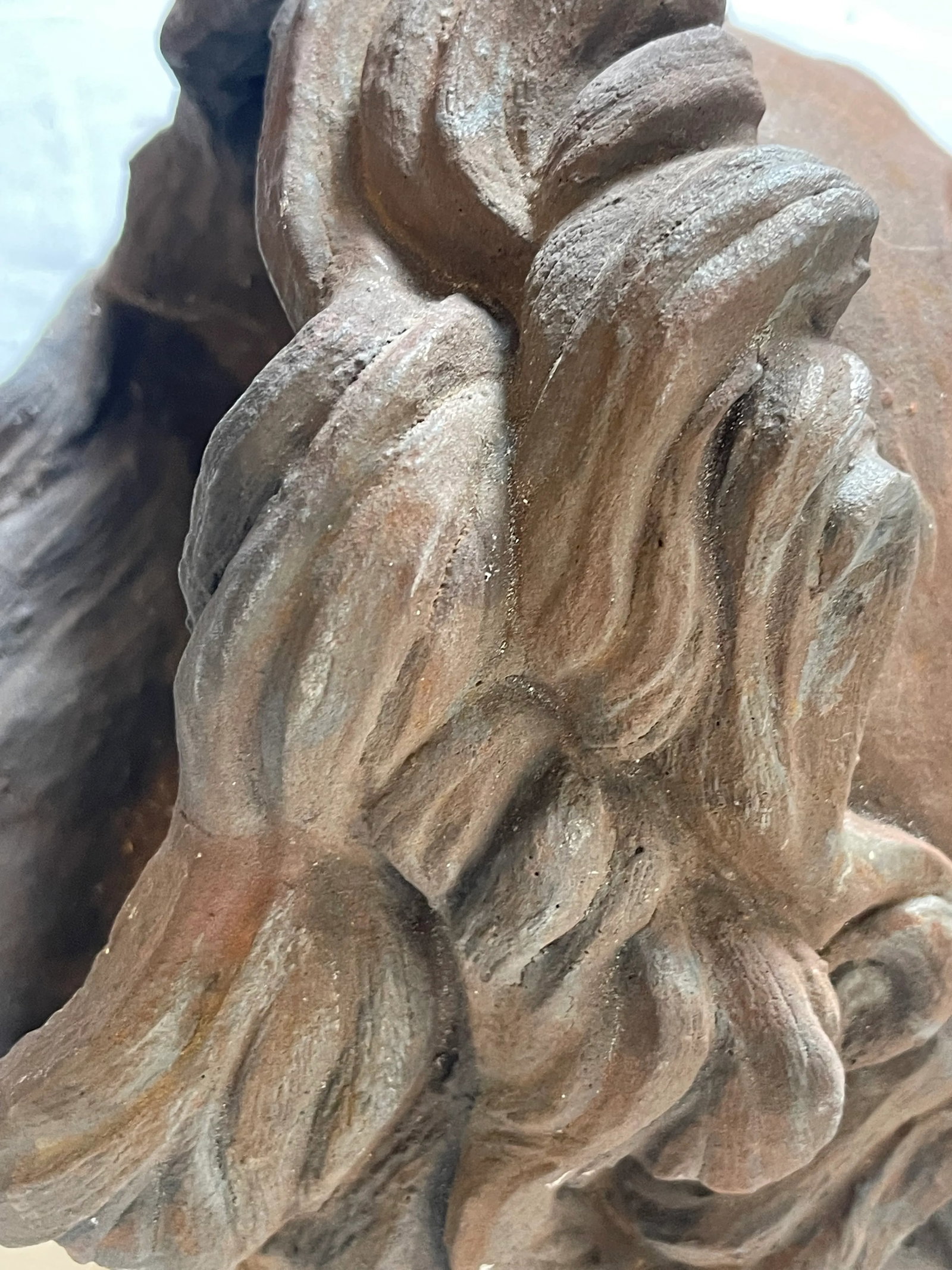 Antique Art Nouveau Sculpted Ceramic Cement Bust Planter Wall Sconce - 6