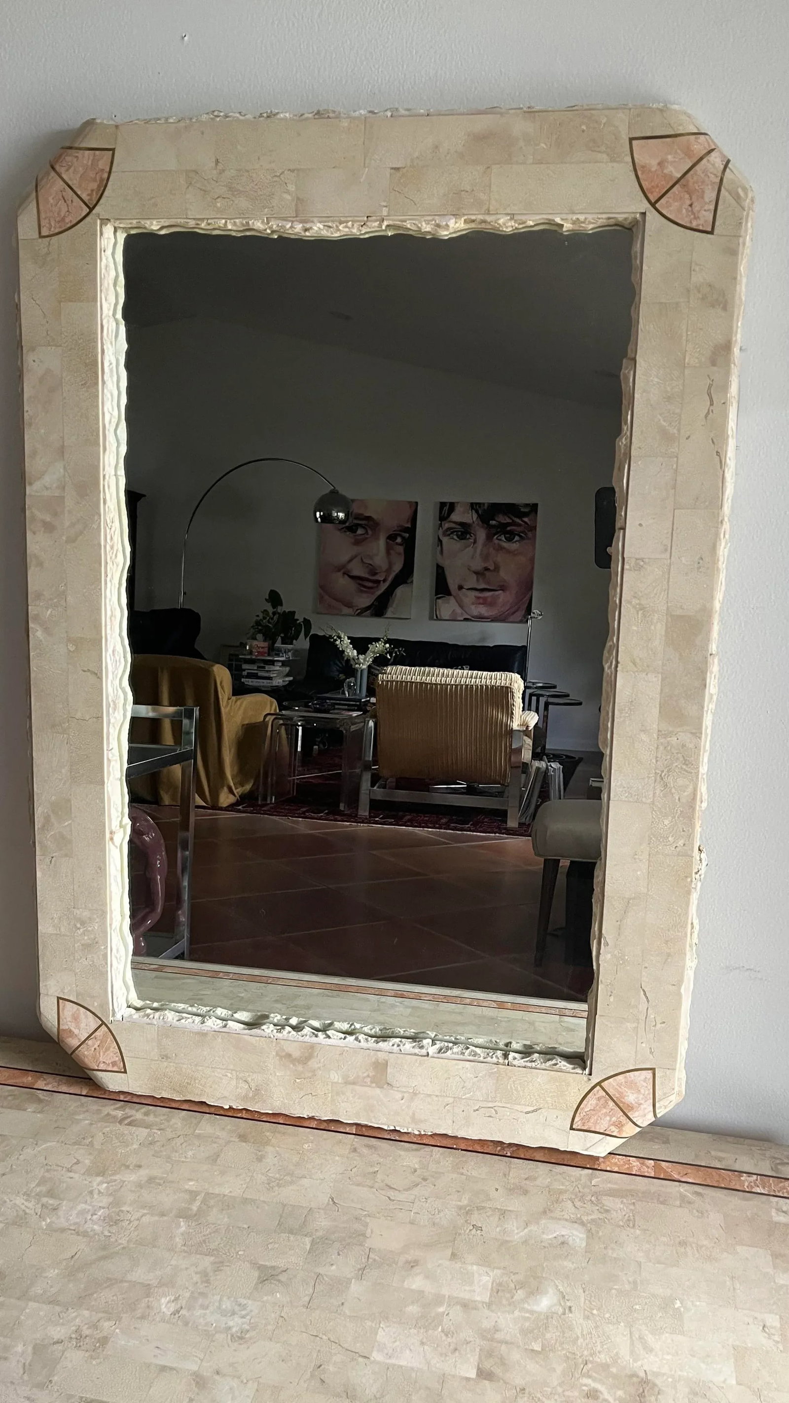 1980s Maitland Smith Tessellated Stone Mirror Mactan Stone - 6