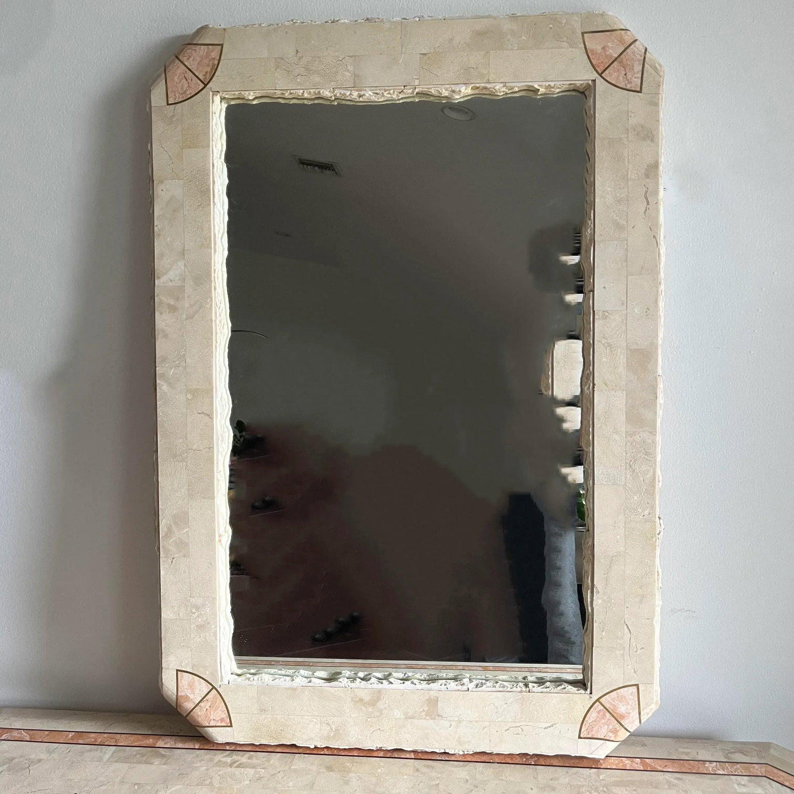 1980s Maitland Smith Tessellated Stone Mirror Mactan Stone - 8