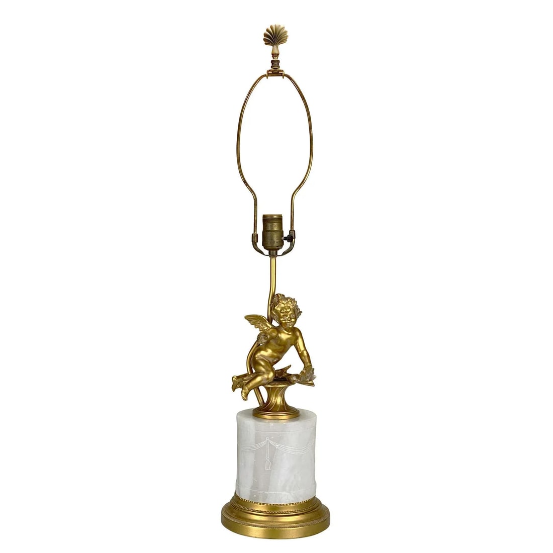 Vintage Italian Rococo Gold Gilded Cherub Onyx Table Lamp - 13
