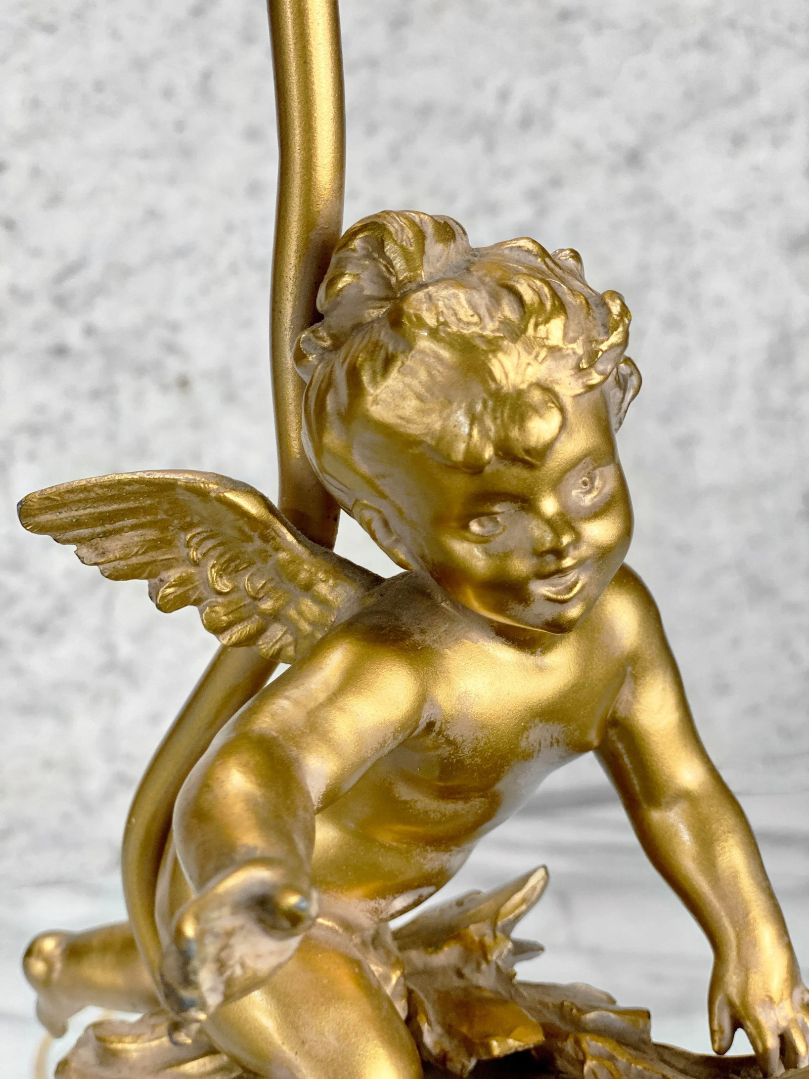 Vintage Italian Rococo Gold Gilded Cherub Onyx Table Lamp - 5