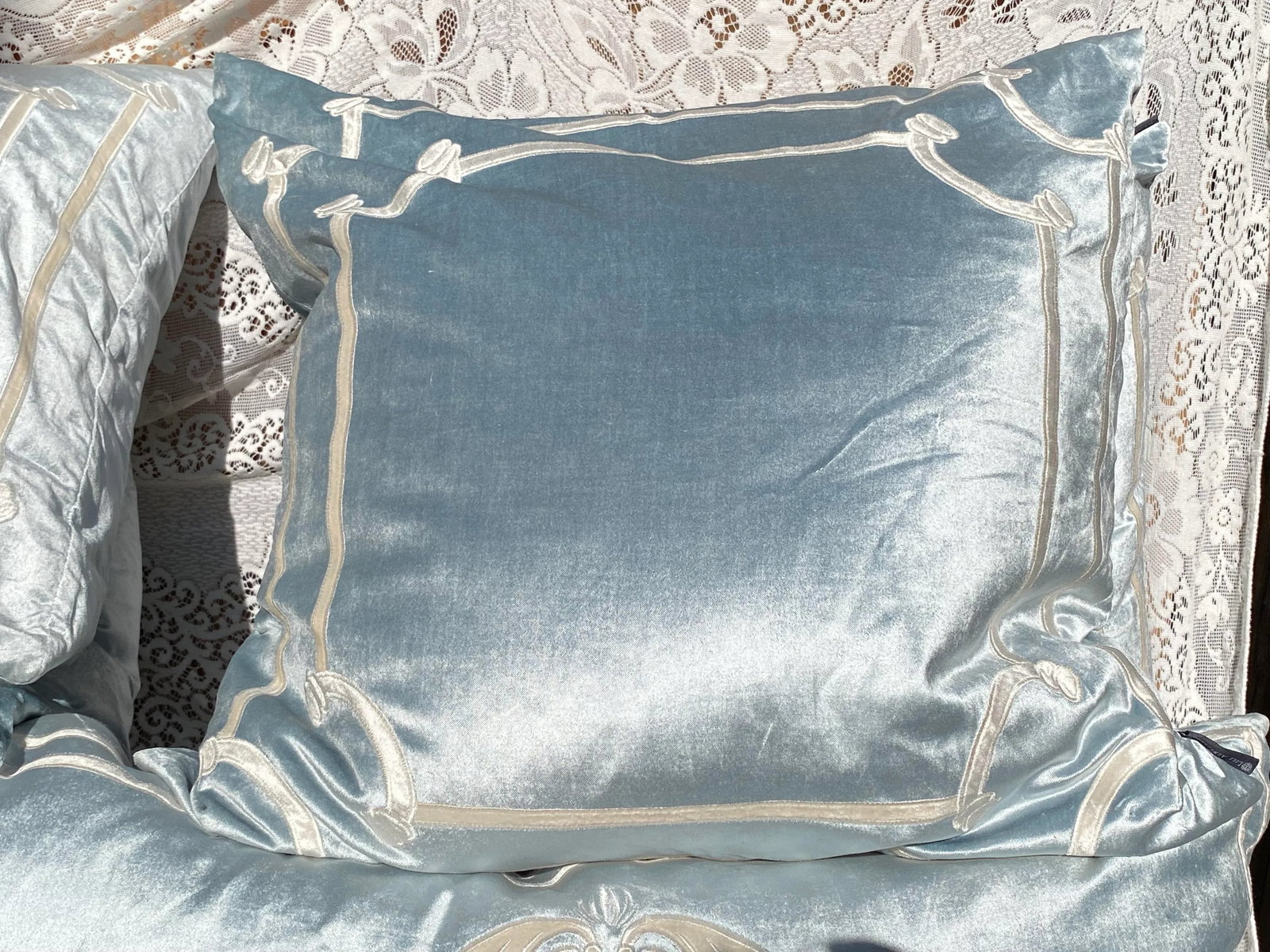 Lili Alessandra Set of 6 Bed Pillows Ice Blue Velvet Versailles - Early 21st Century - 6