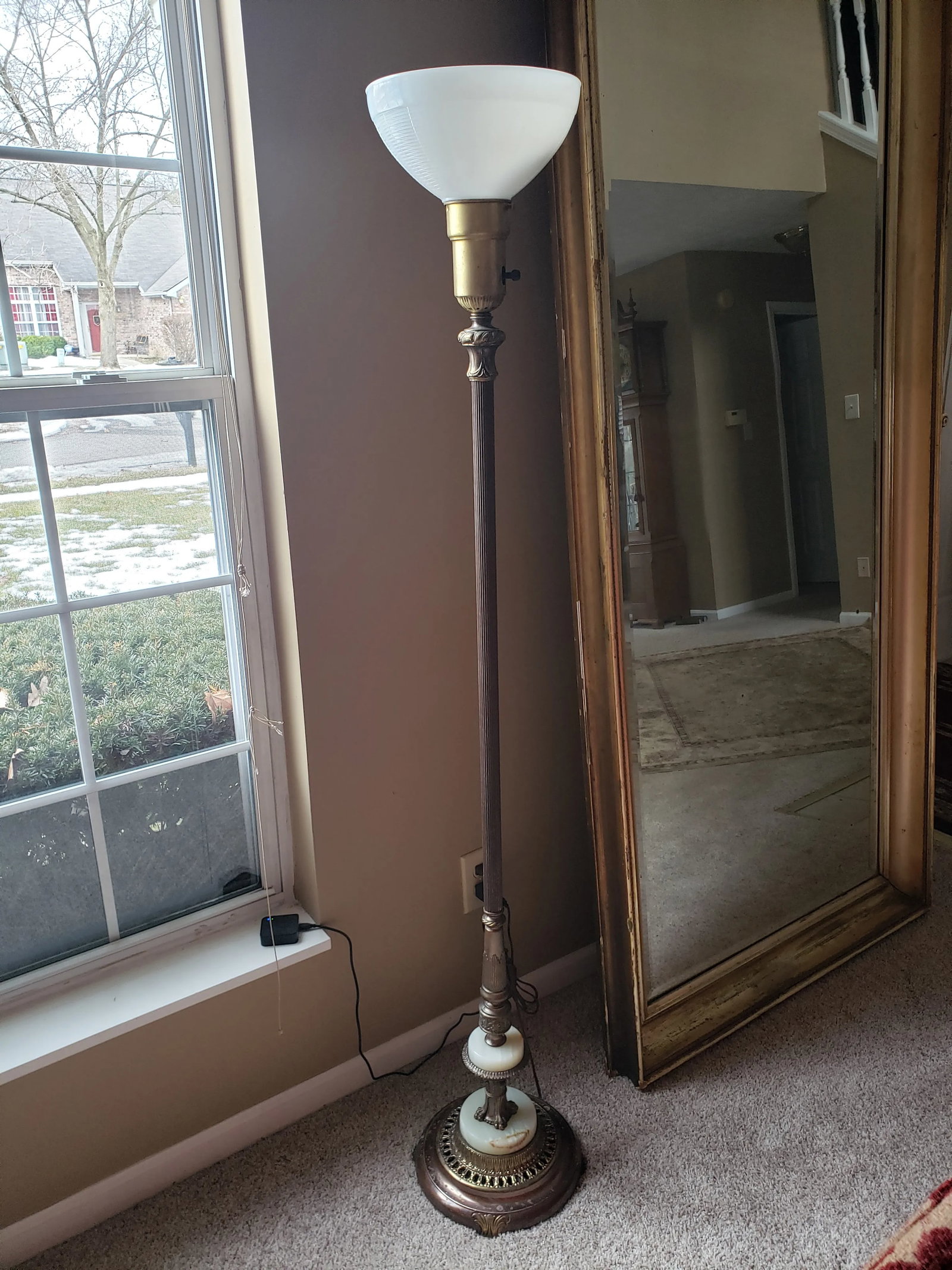 Mid 20th Century Torchiere Lamp in Brass and Alabaster Marble - 9