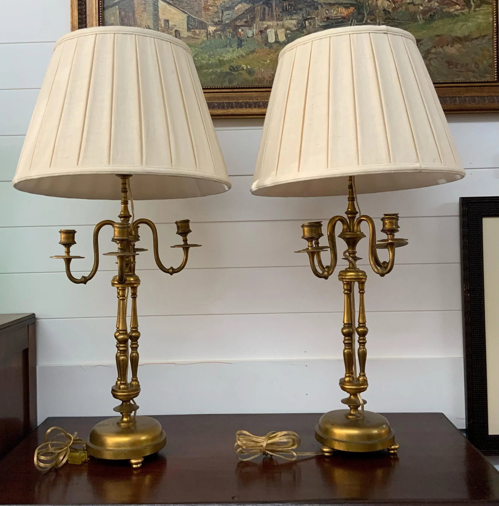 Mid 20th Century Brass Table Lamps - a Pair - 3