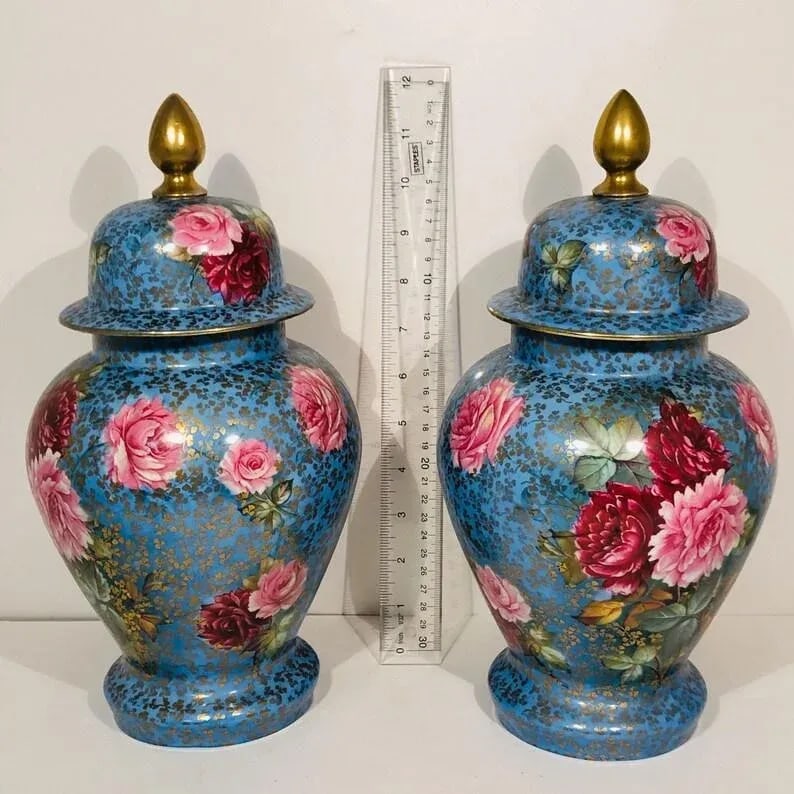 Early 1900s Porcelain Lidded Floral Vases Urns- a Pair - 10