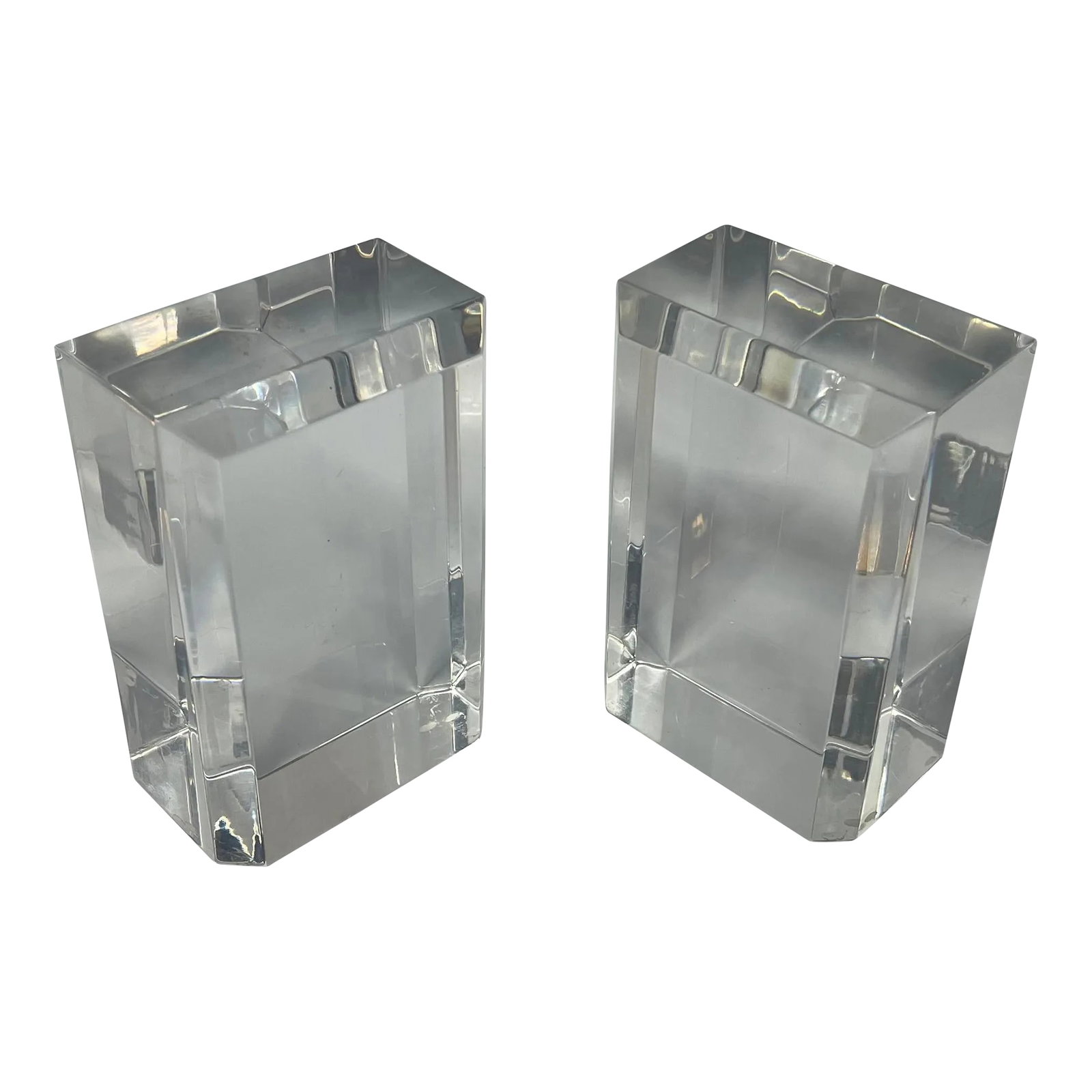 1970s Karl Springer Lucite Bookends - a Pair: Attribute to Karl Springer Vintage 1970's Mid-Century Pair of Bookends. Condition: Alterations: Original Condition Unaltered Imperfections: Some Imperfections Condition Notes: Wear, consistent with ag