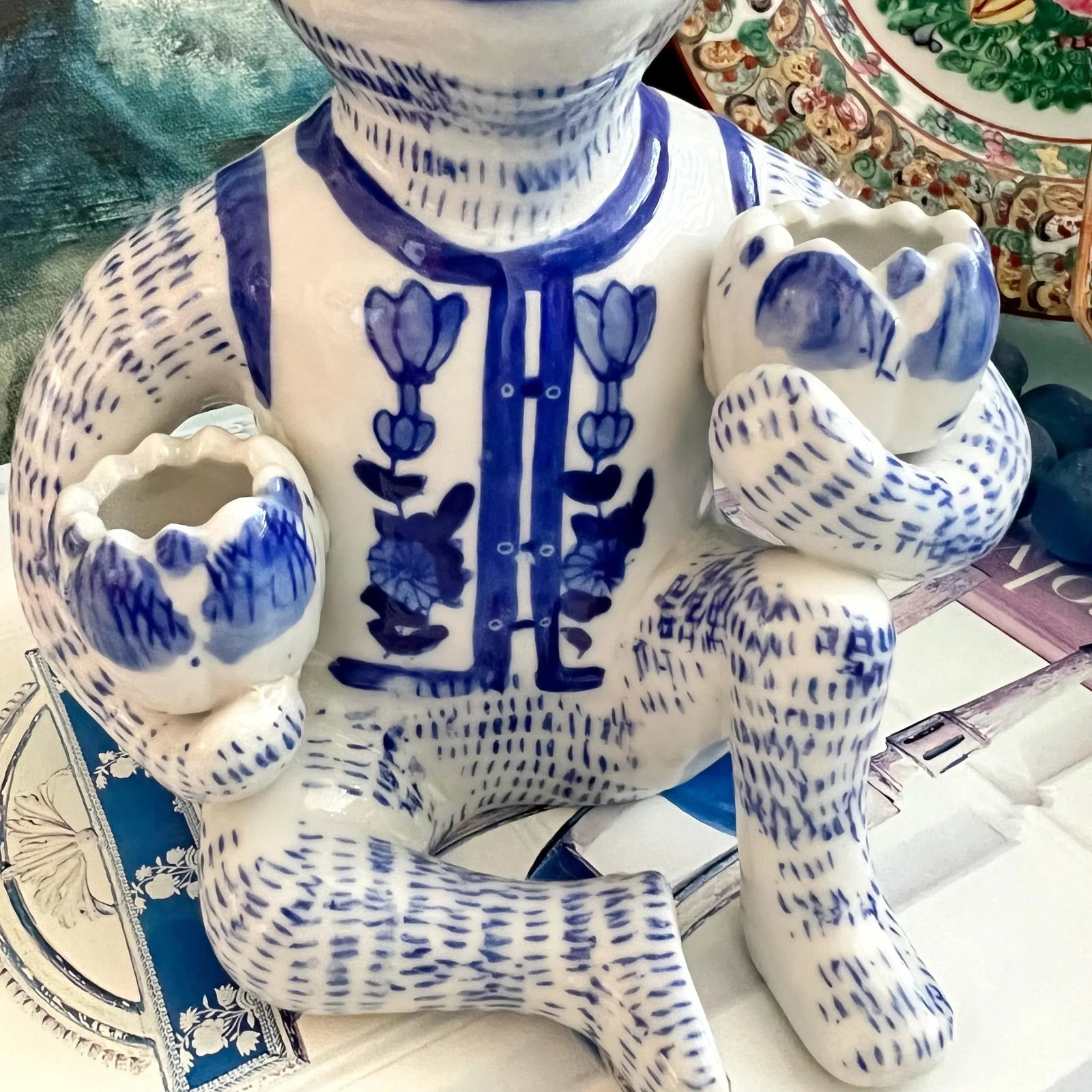 Late 20th Century Chinoiserie Blue and White Monkey With Lotus Flower Bowls - 2