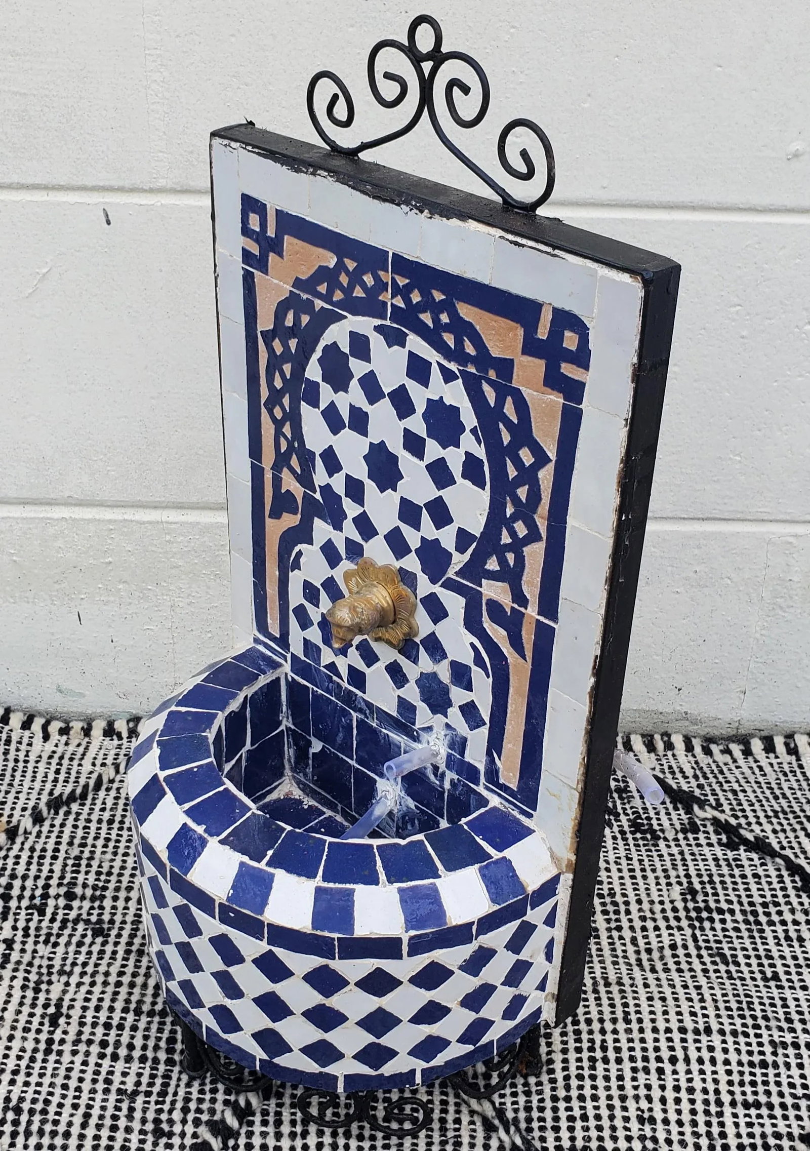 Blue and White Miniature Moroccan Mosaic Fountain - 4