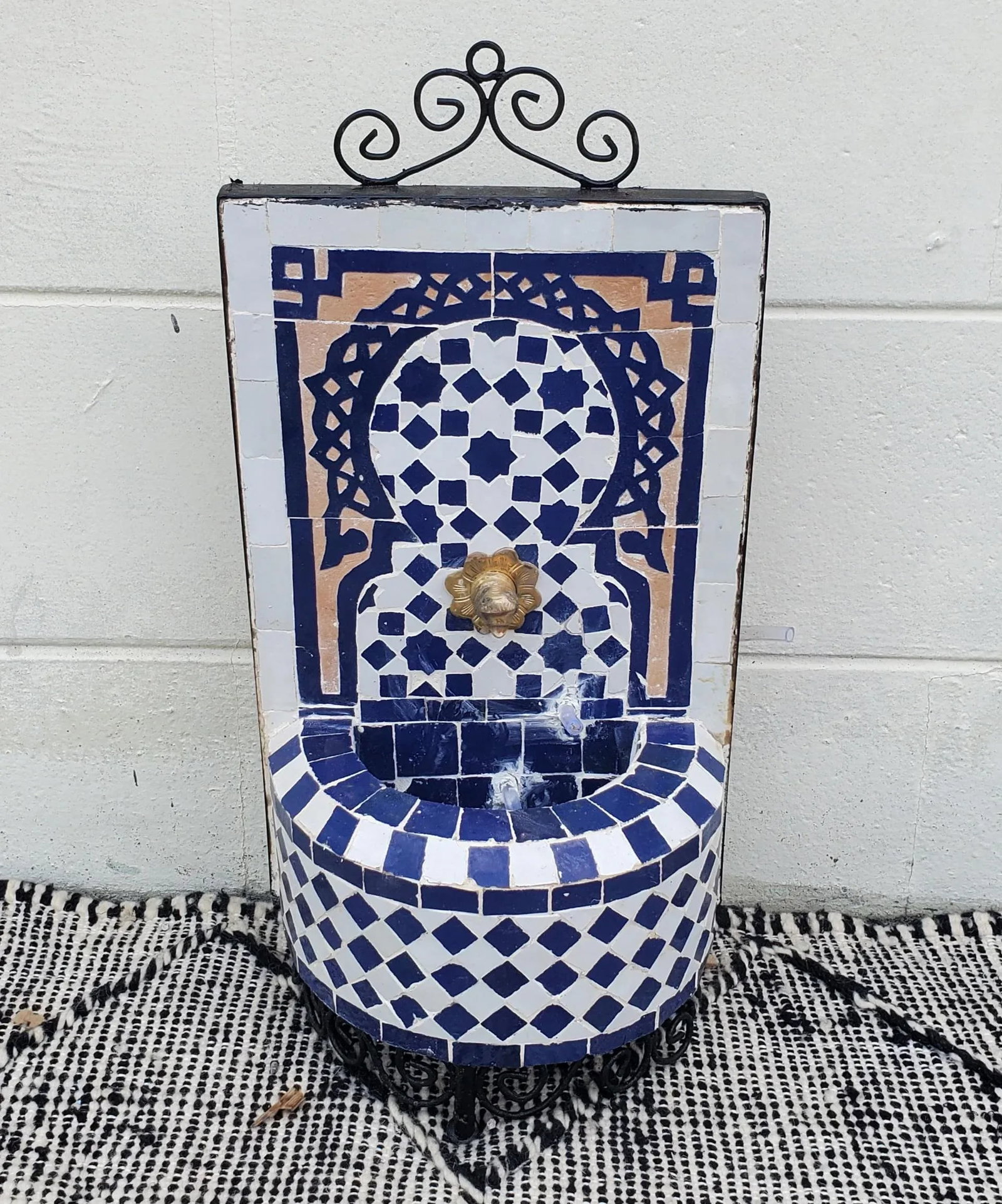 Blue and White Miniature Moroccan Mosaic Fountain - 6