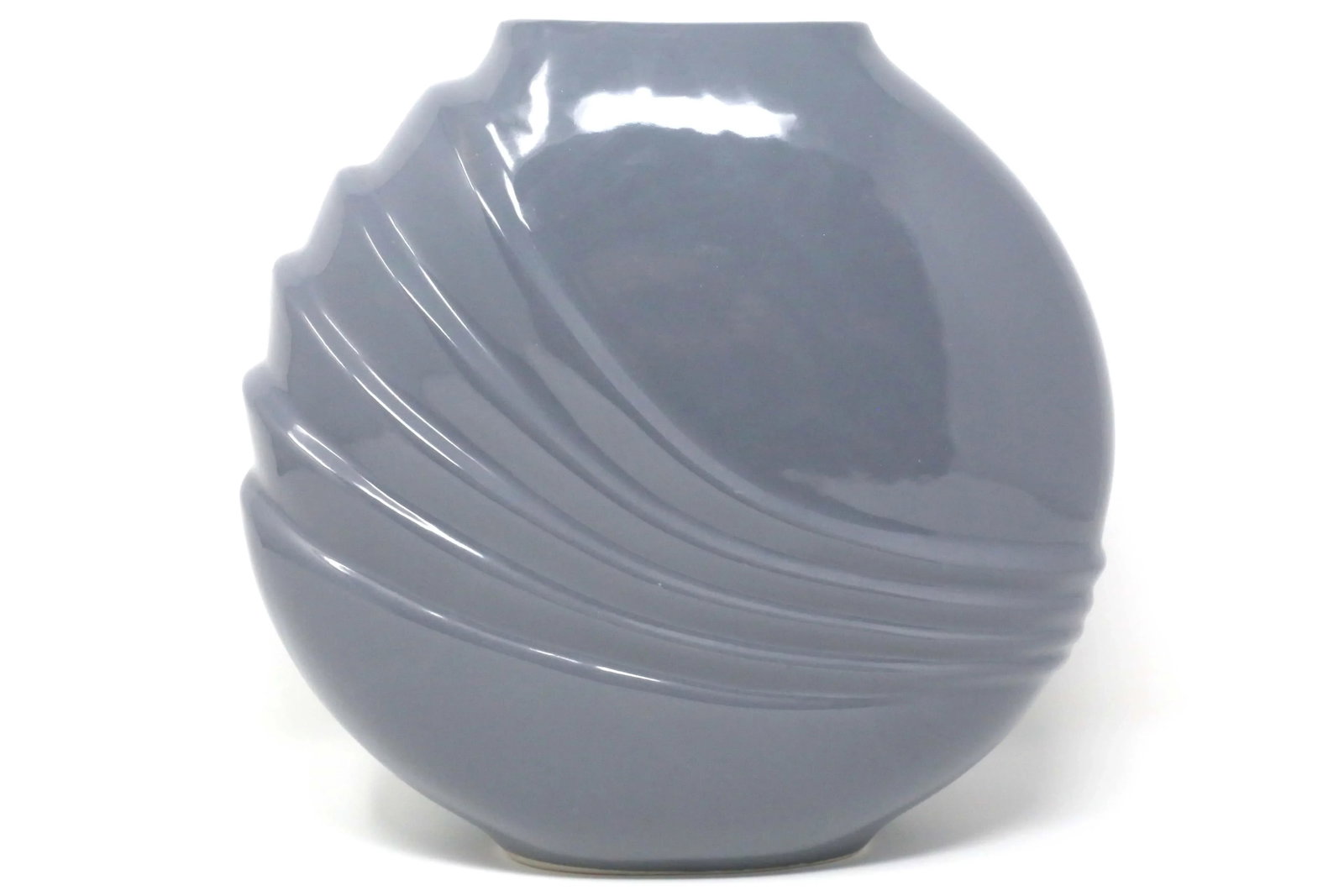 1980's Gray Art Deco Revival Pleated Circular Ceramic Vase - 2