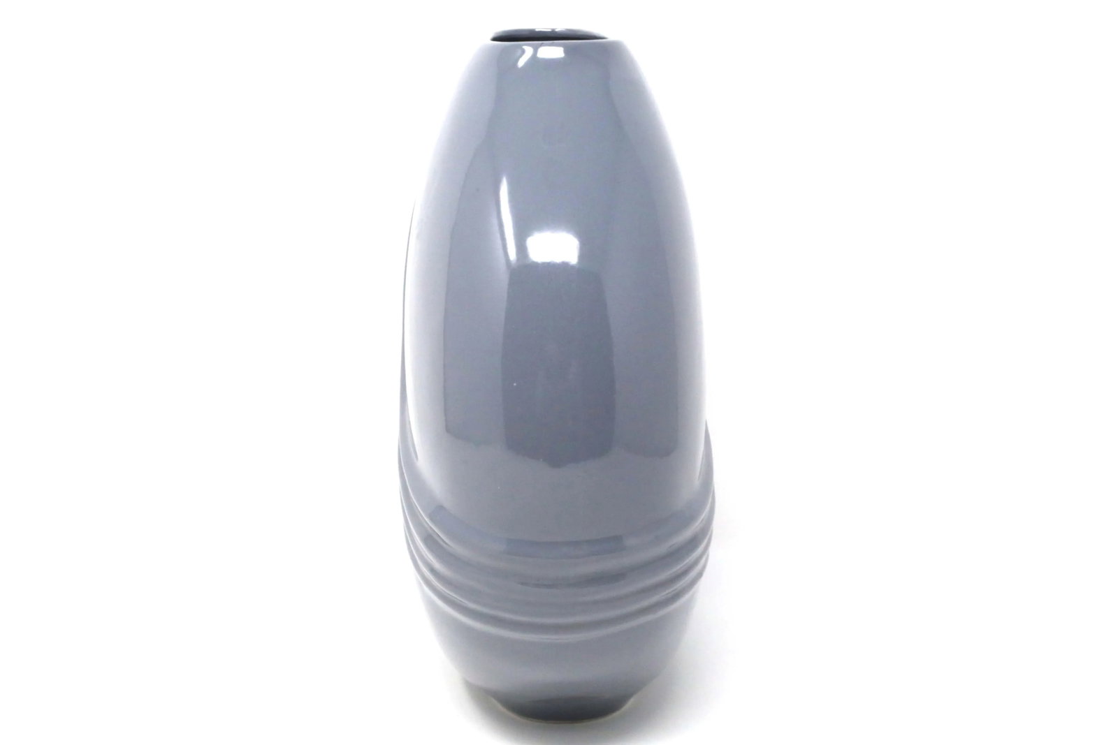 1980's Gray Art Deco Revival Pleated Circular Ceramic Vase - 5