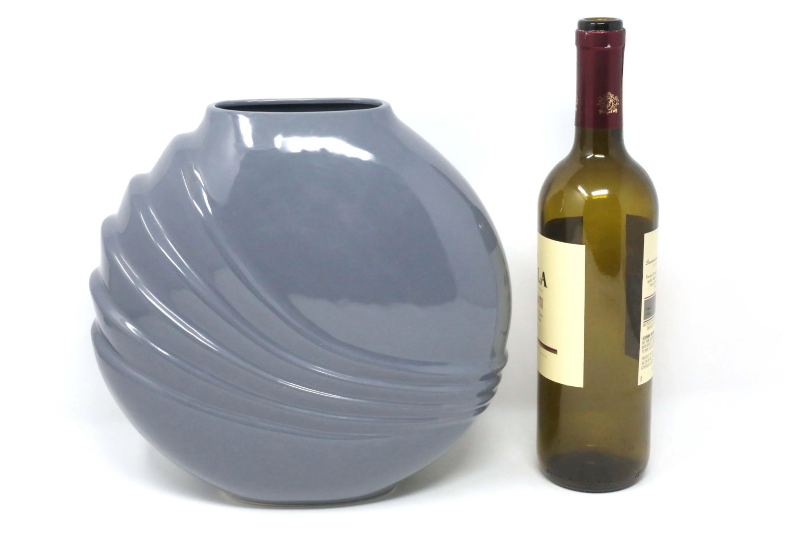 1980's Gray Art Deco Revival Pleated Circular Ceramic Vase - 6