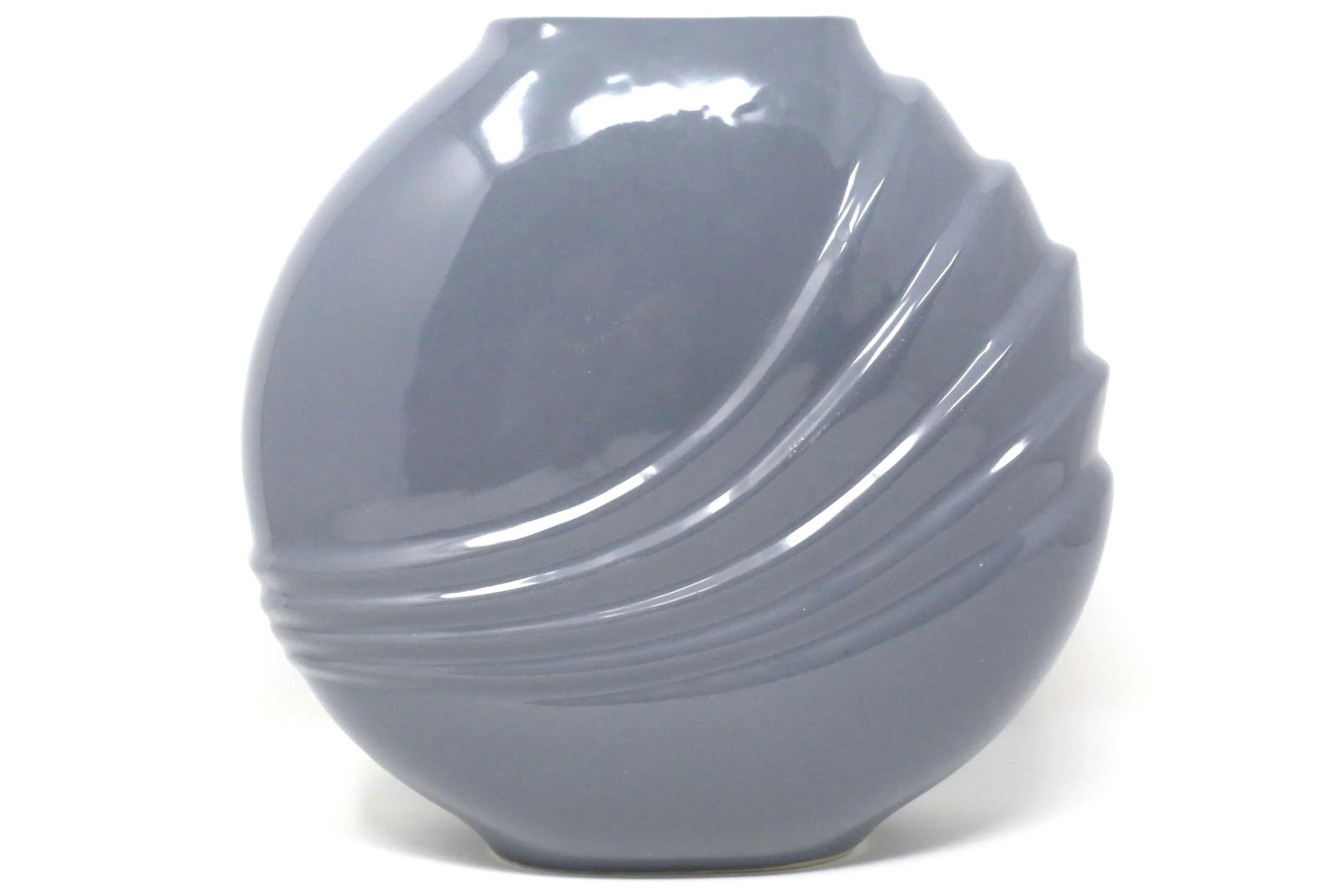 1980's Gray Art Deco Revival Pleated Circular Ceramic Vase - 7