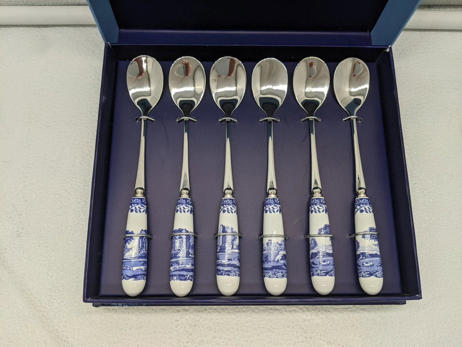 Early 21st Century Spode Blue Room Blue & White Italian Pattern Teaspoons- Set of 6 - 2