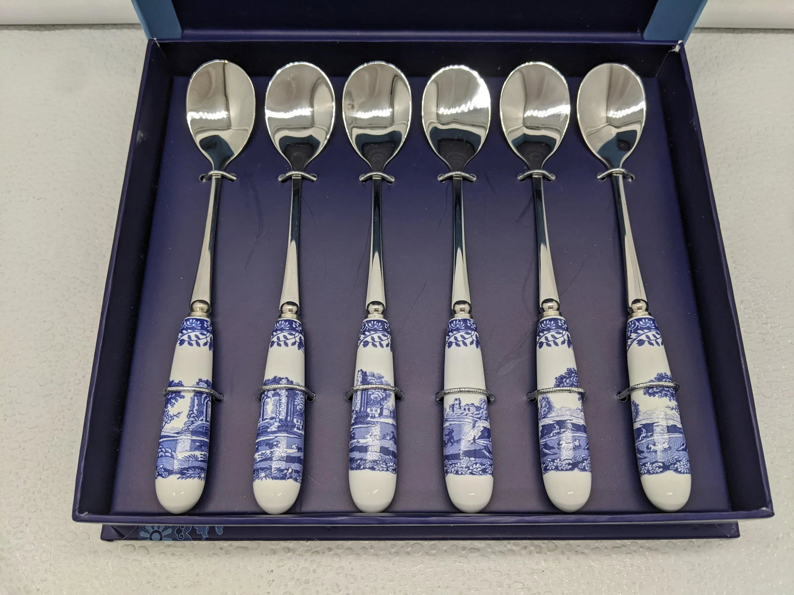 Early 21st Century Spode Blue Room Blue & White Italian Pattern Teaspoons- Set of 6 - 5