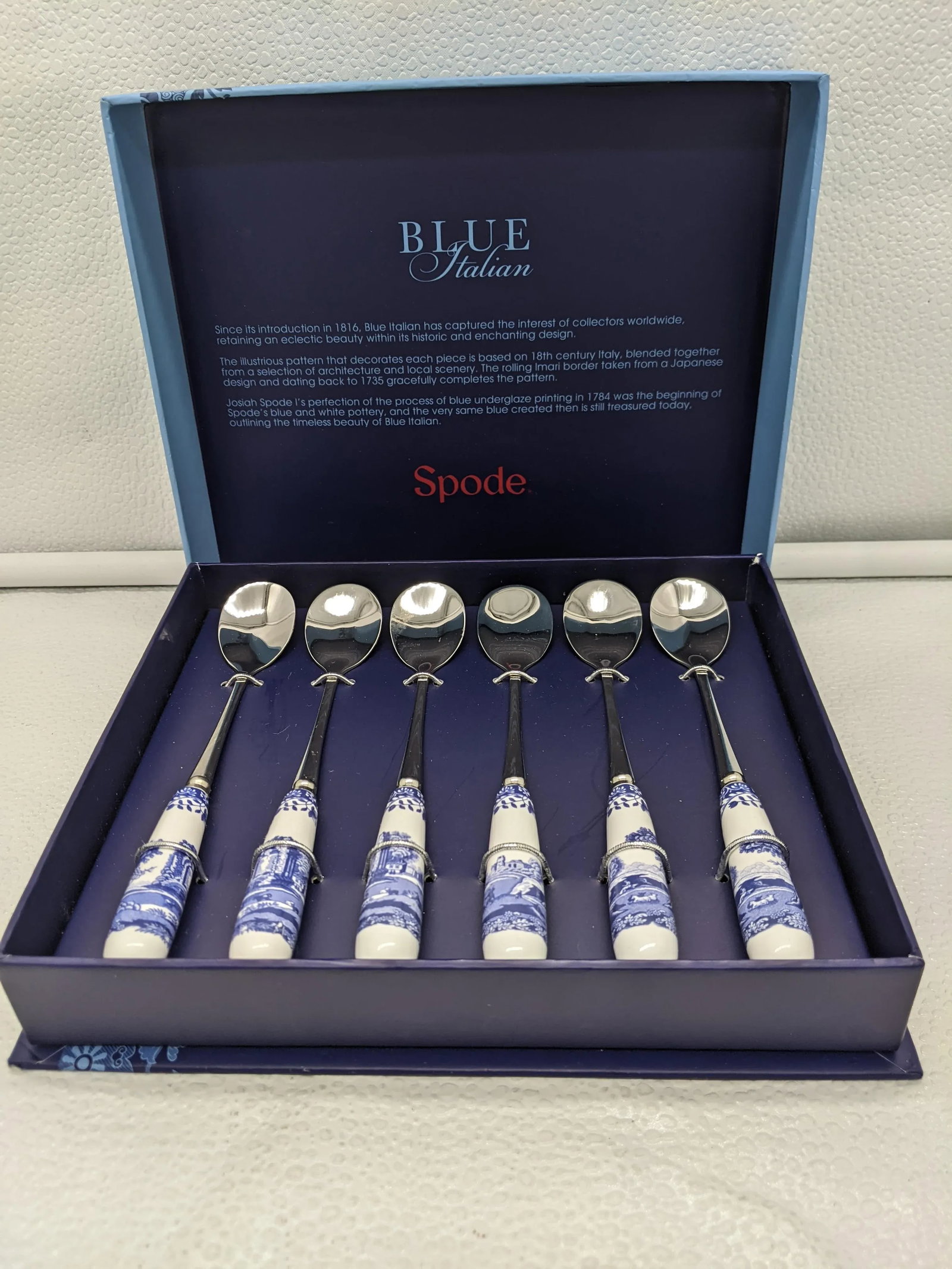 Early 21st Century Spode Blue Room Blue & White Italian Pattern Teaspoons- Set of 6 - 6
