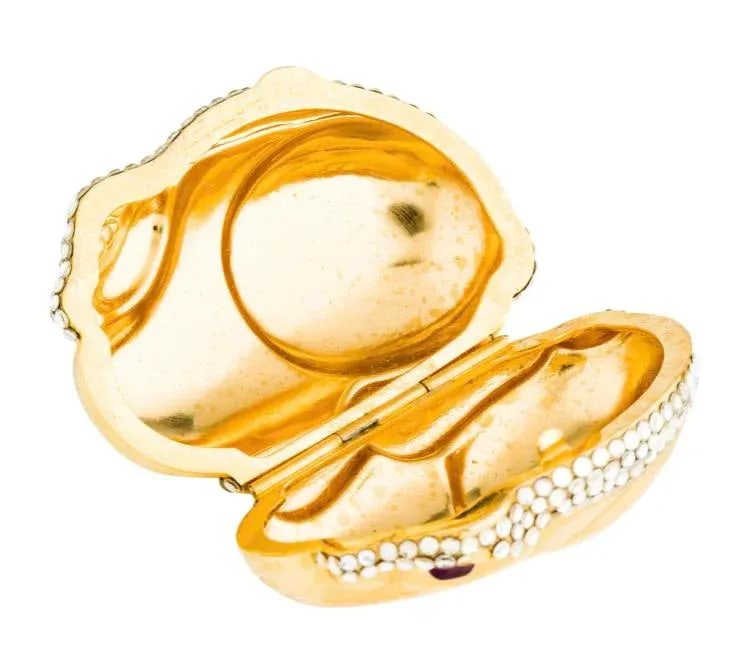 1980s Judith Leiber Bunny Rabbit Gold Plated Metal Rhinestones Crystal Pillbox - 2