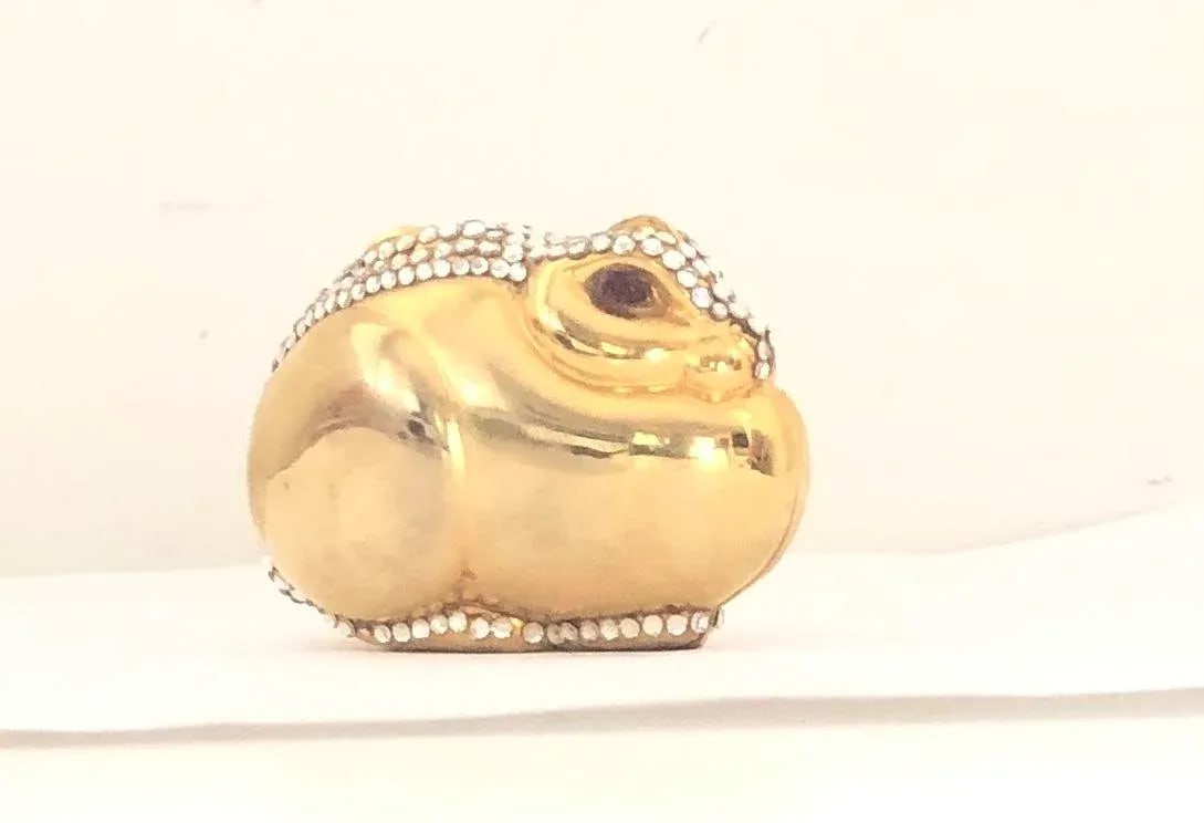 1980s Judith Leiber Bunny Rabbit Gold Plated Metal Rhinestones Crystal Pillbox - 7