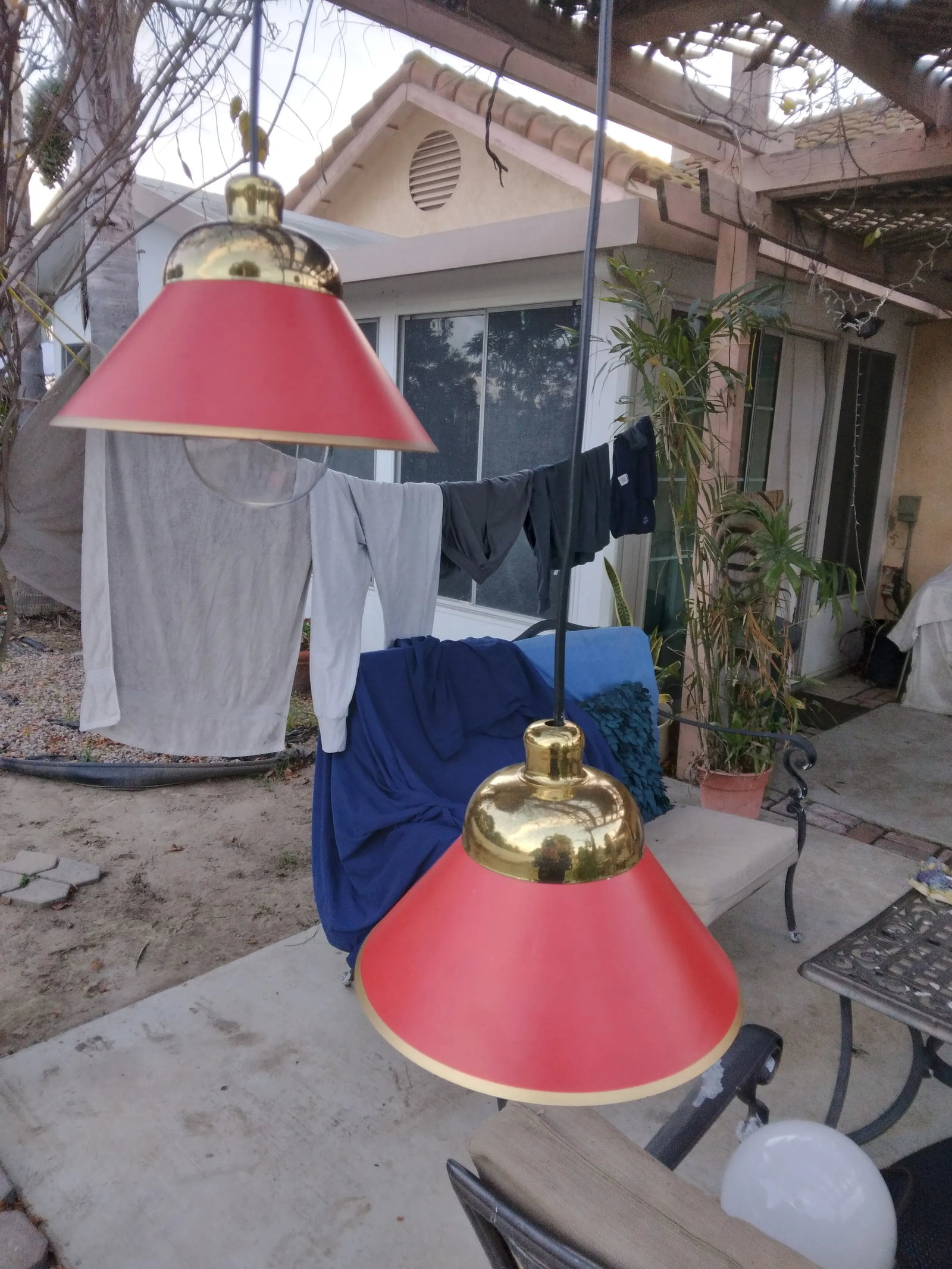 1980s Two Shade Brass and Steel Pendant Lamp - 4