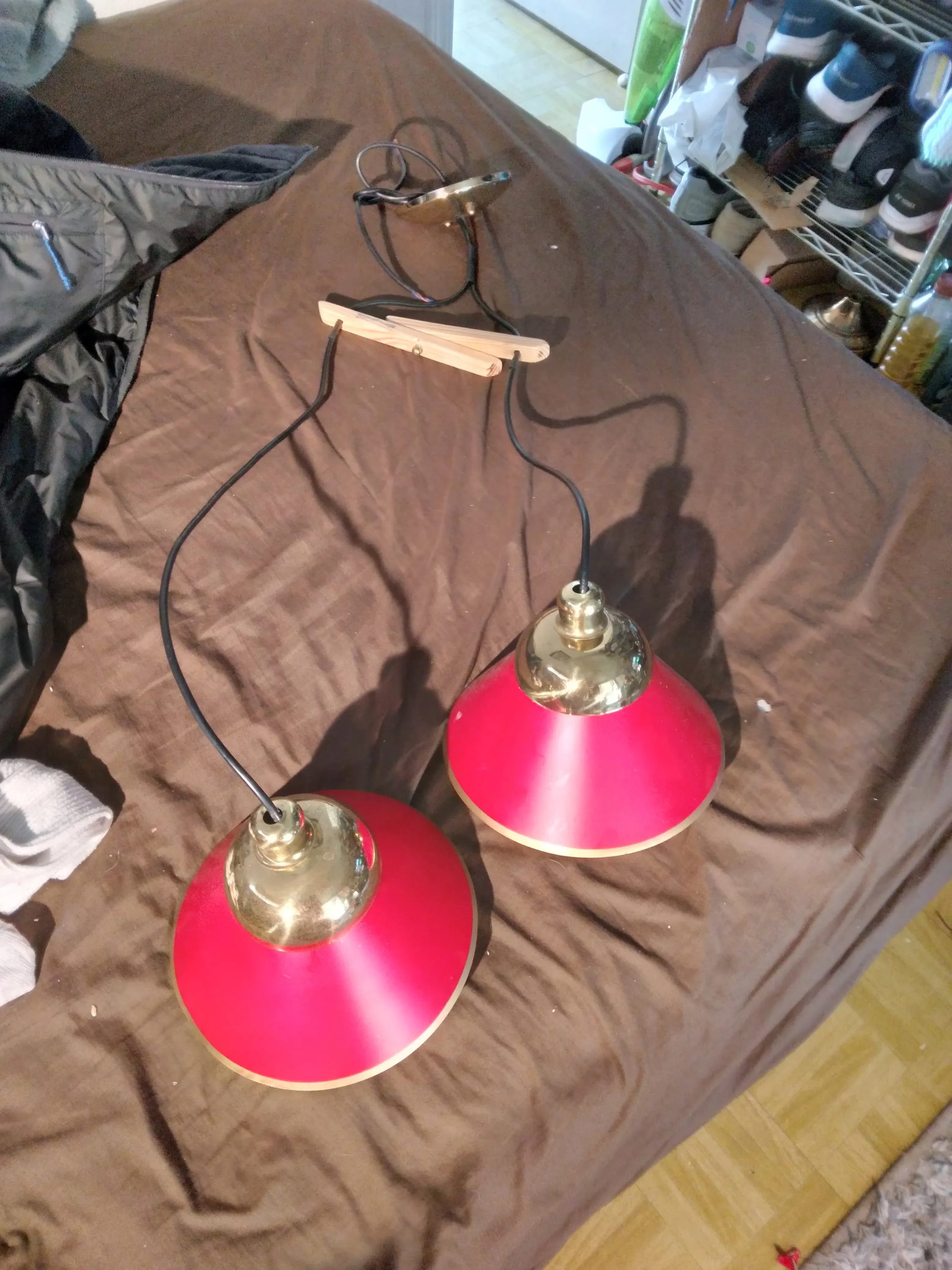 1980s Two Shade Brass and Steel Pendant Lamp - 9