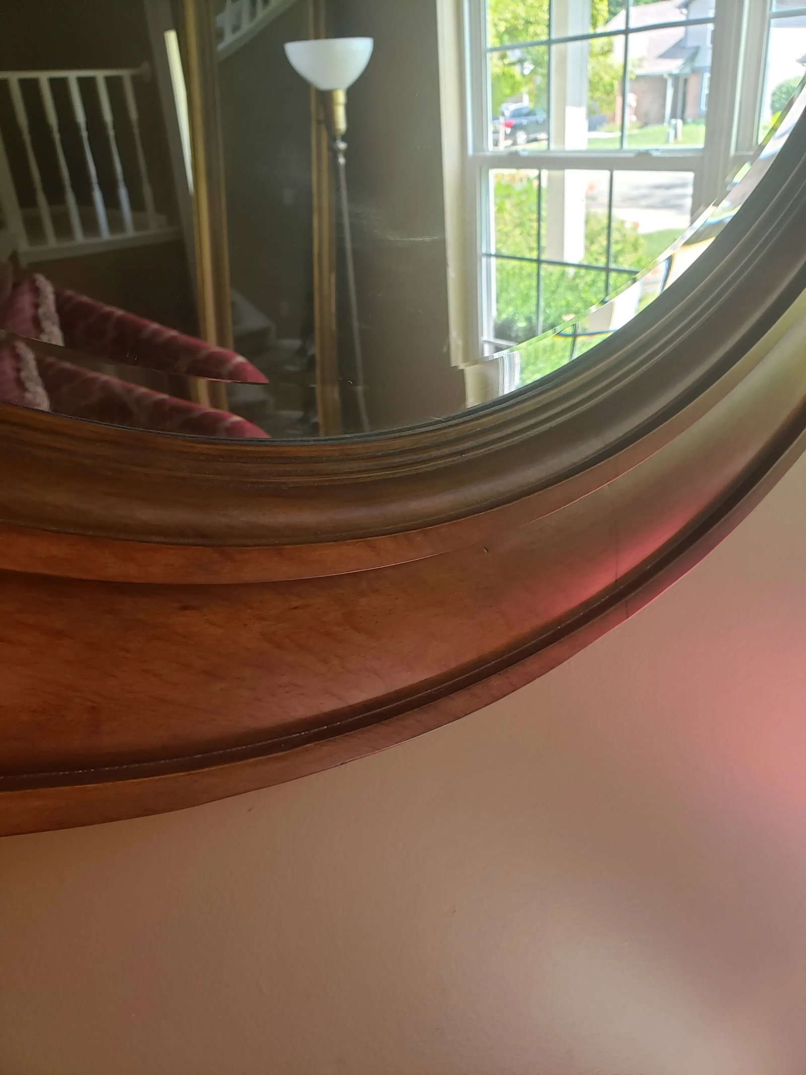 Classic Traditional Round Solid Wood Beveled Mirror - 3
