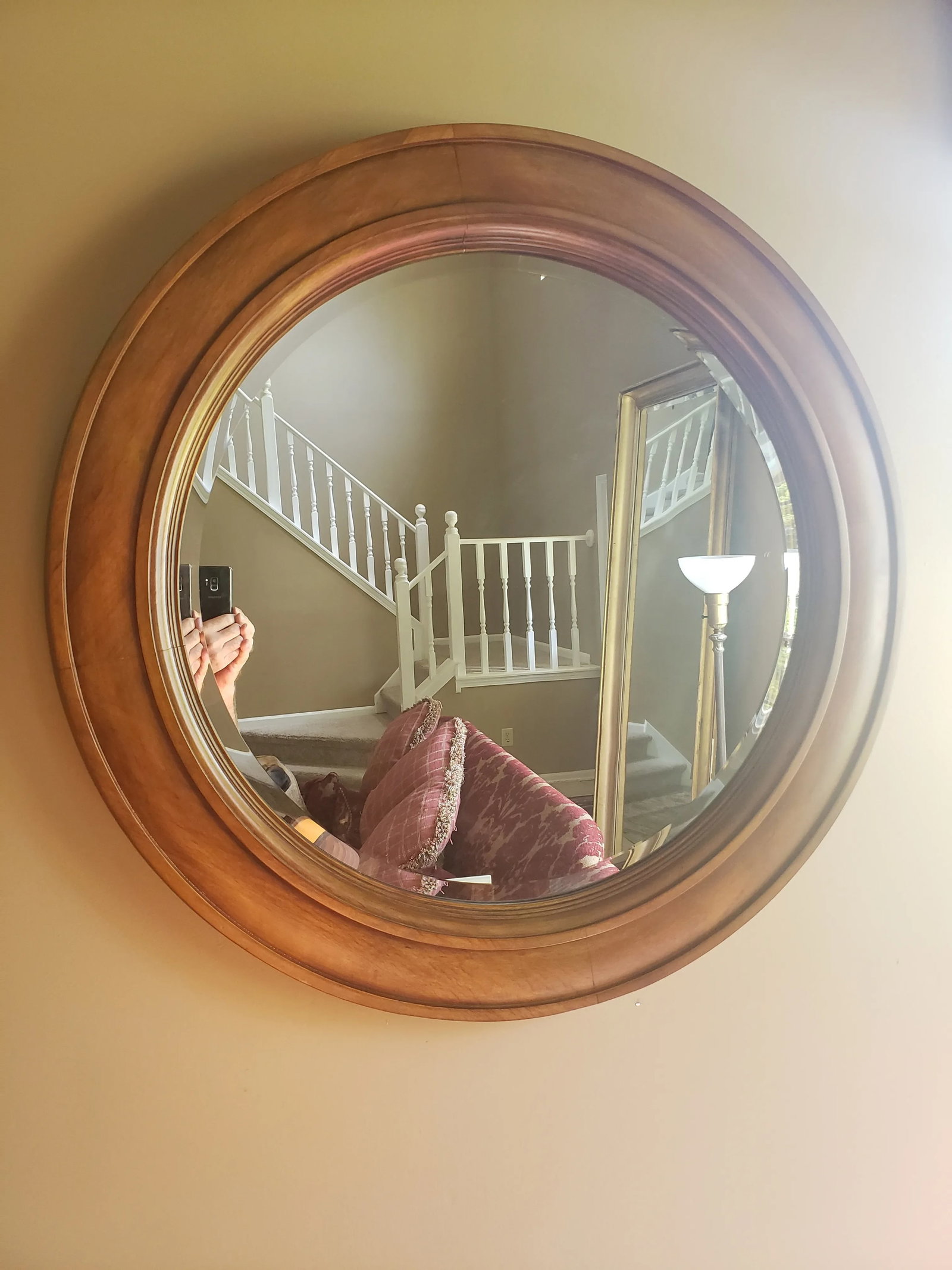 Classic Traditional Round Solid Wood Beveled Mirror - 4