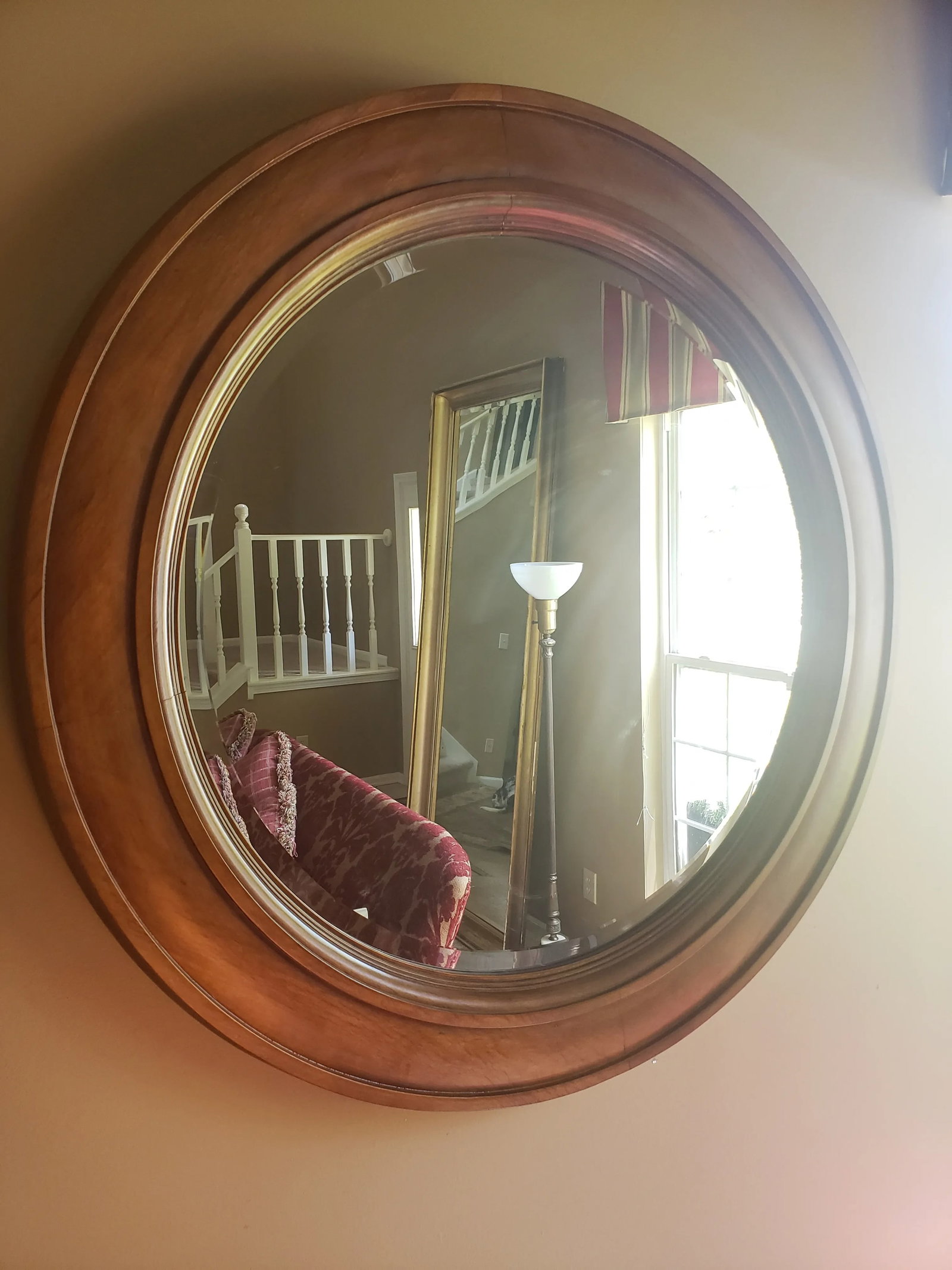 Classic Traditional Round Solid Wood Beveled Mirror - 7