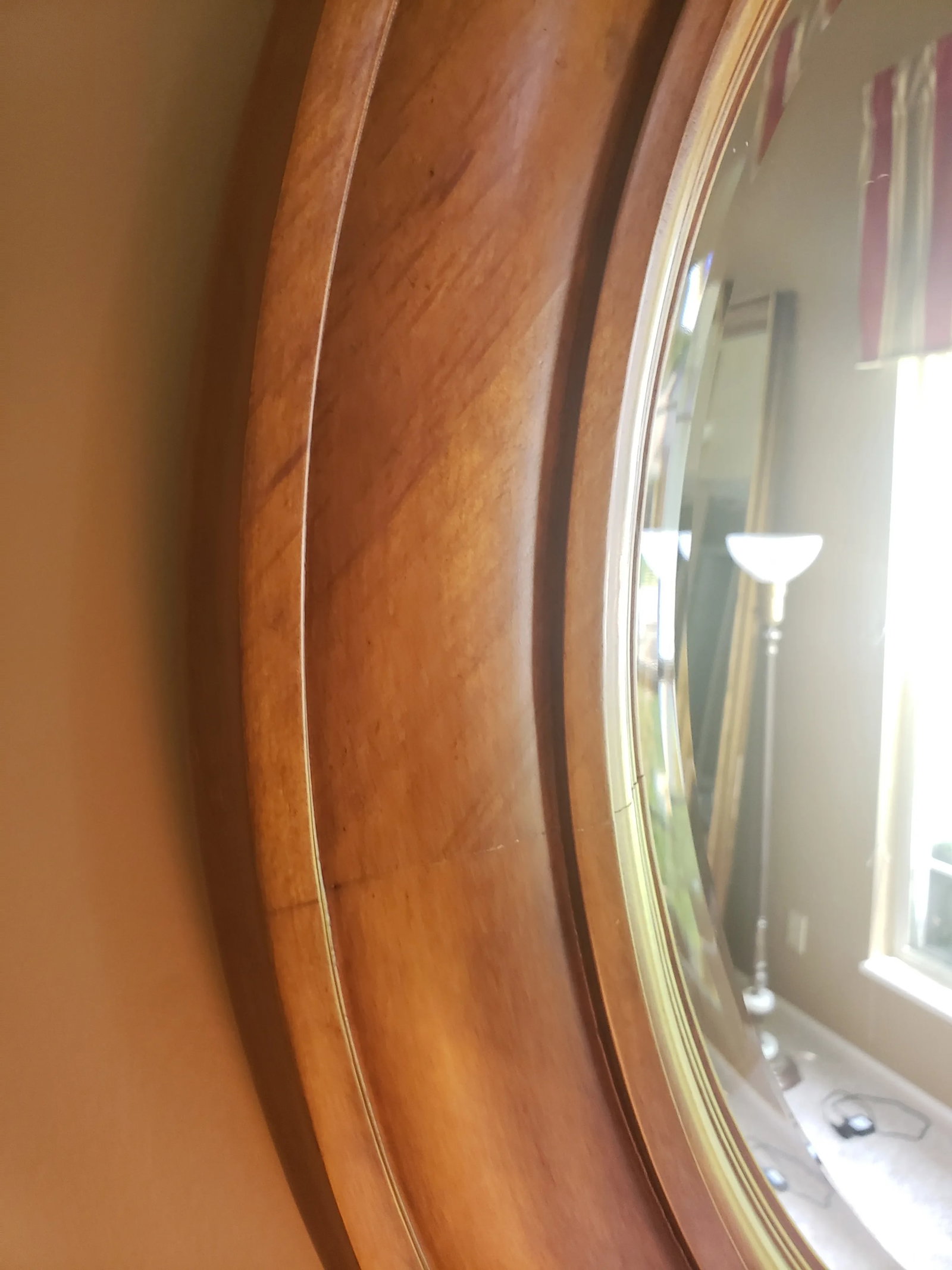Classic Traditional Round Solid Wood Beveled Mirror - 8
