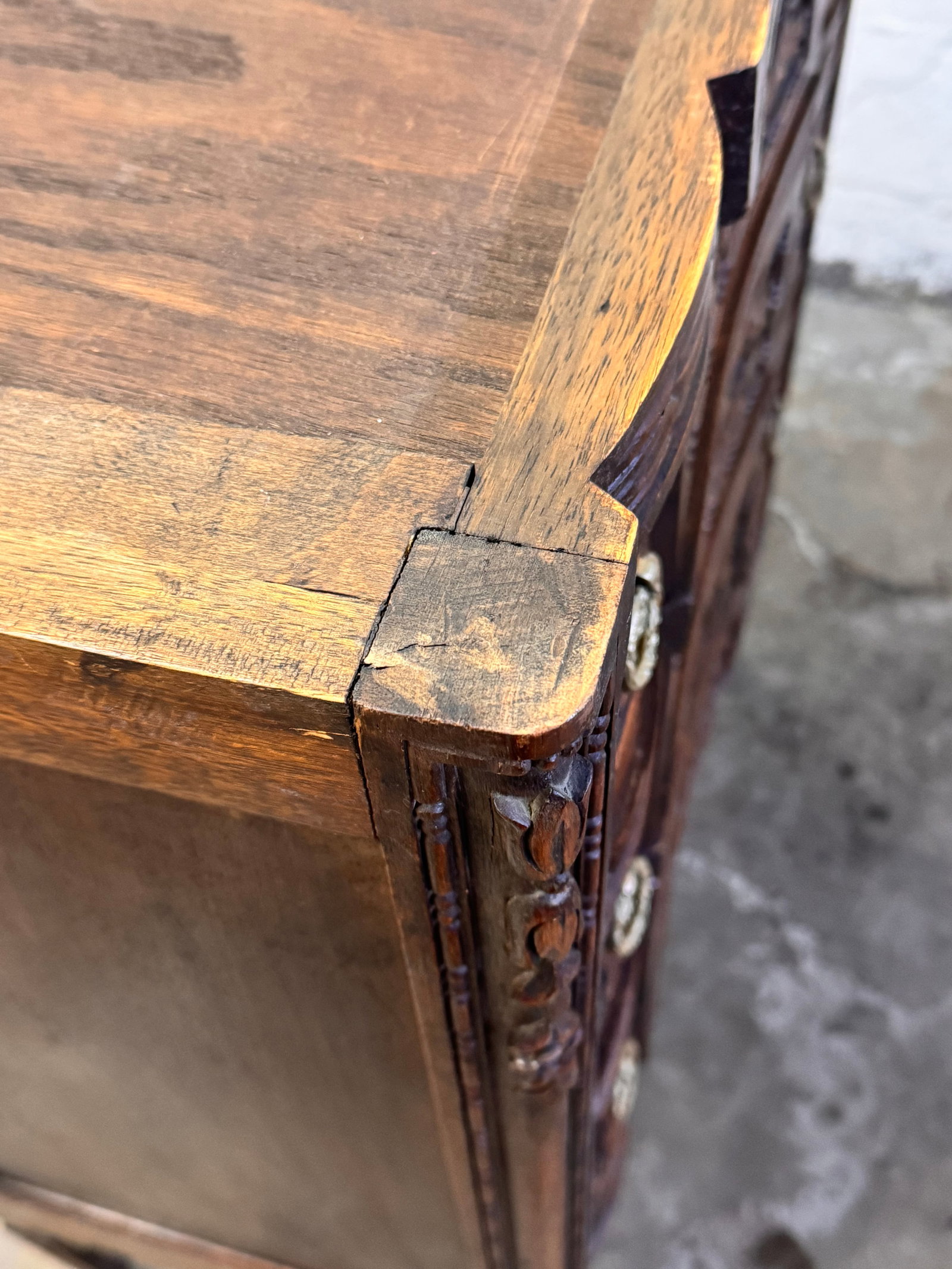 1900s Antique French Louis XVI Style Carved Oak Marble Top Commode - 12
