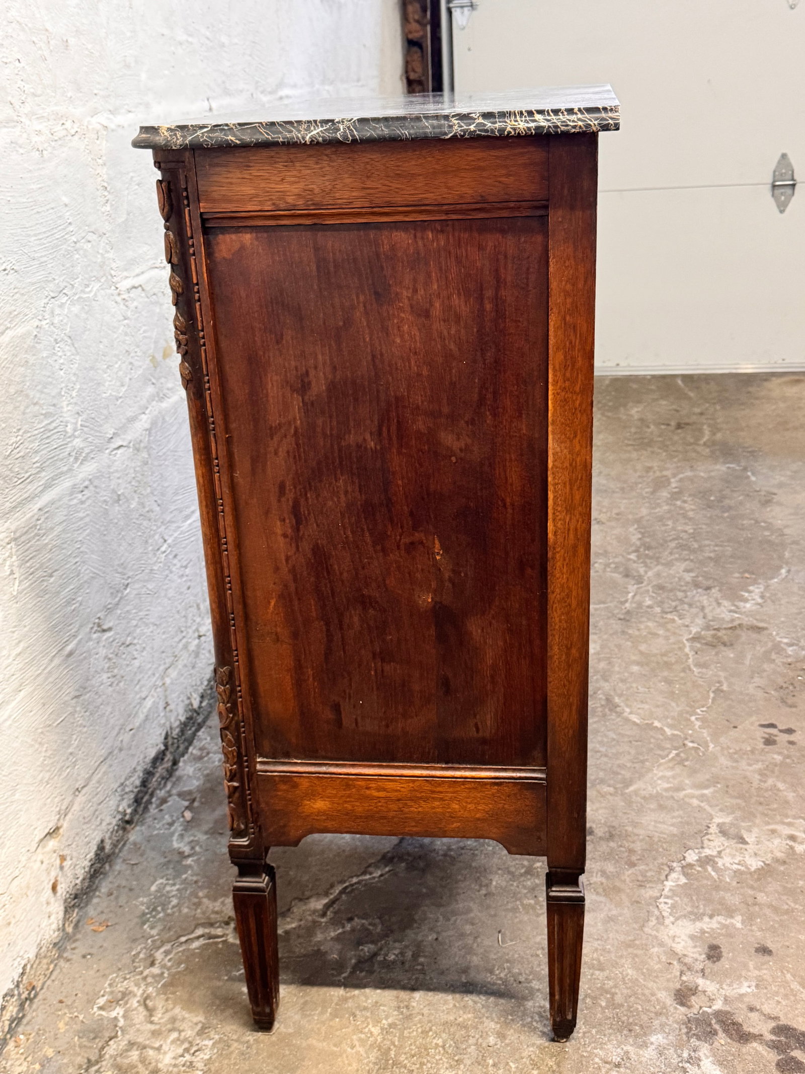 1900s Antique French Louis XVI Style Carved Oak Marble Top Commode - 7
