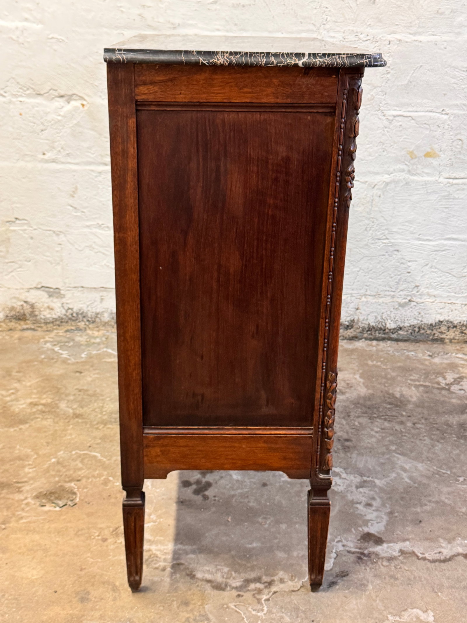 1900s Antique French Louis XVI Style Carved Oak Marble Top Commode - 8