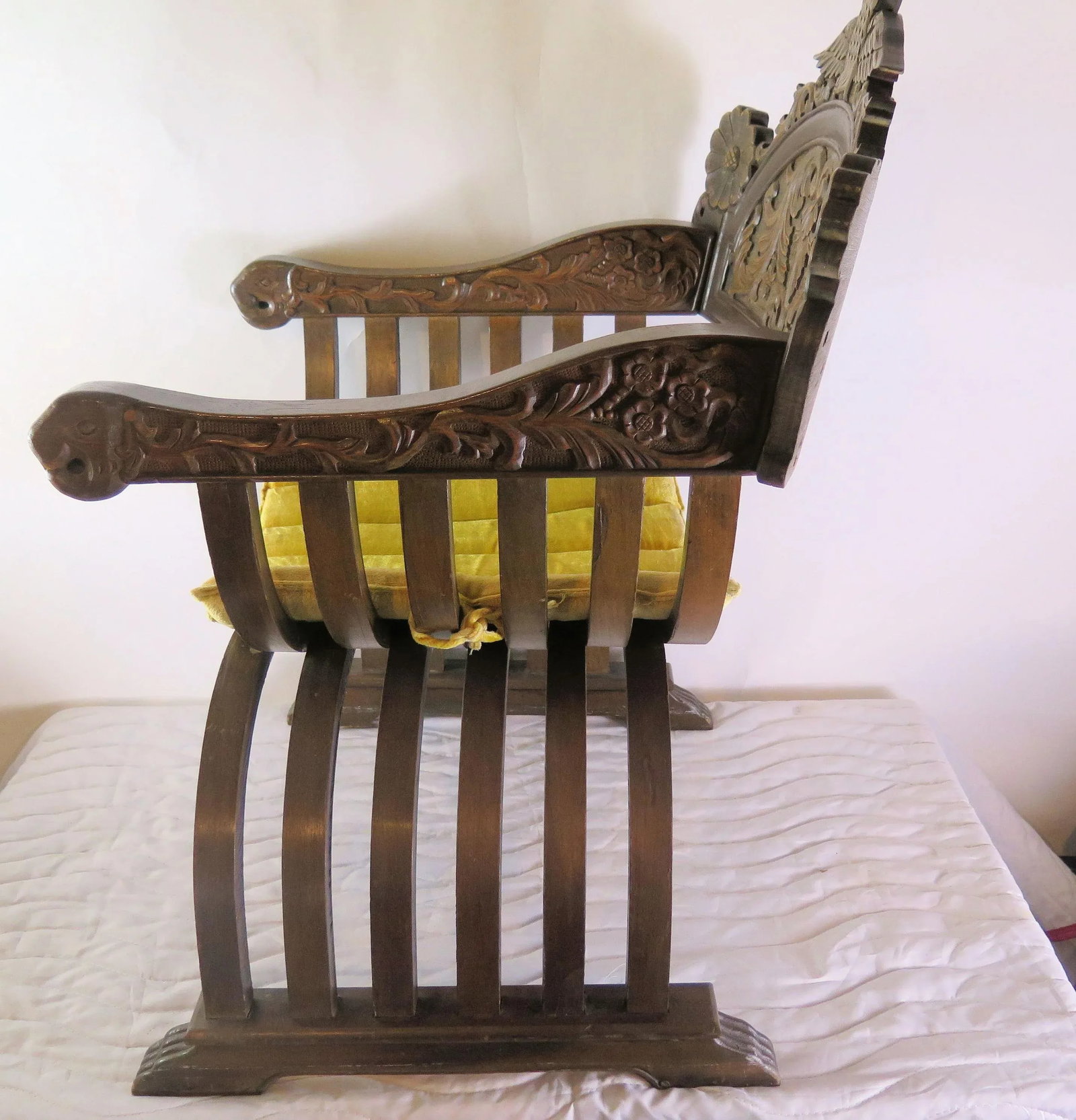 X Savonarola Italian Curule Chair With Original Velvet Seat Cushion - 2