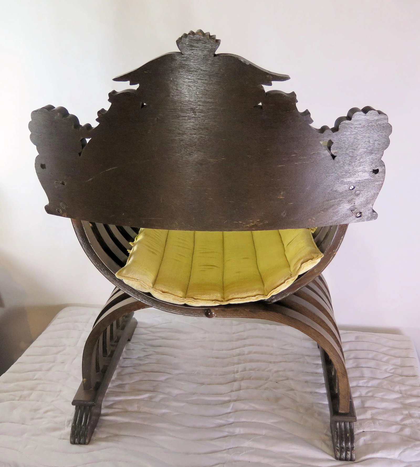 X Savonarola Italian Curule Chair With Original Velvet Seat Cushion - 3