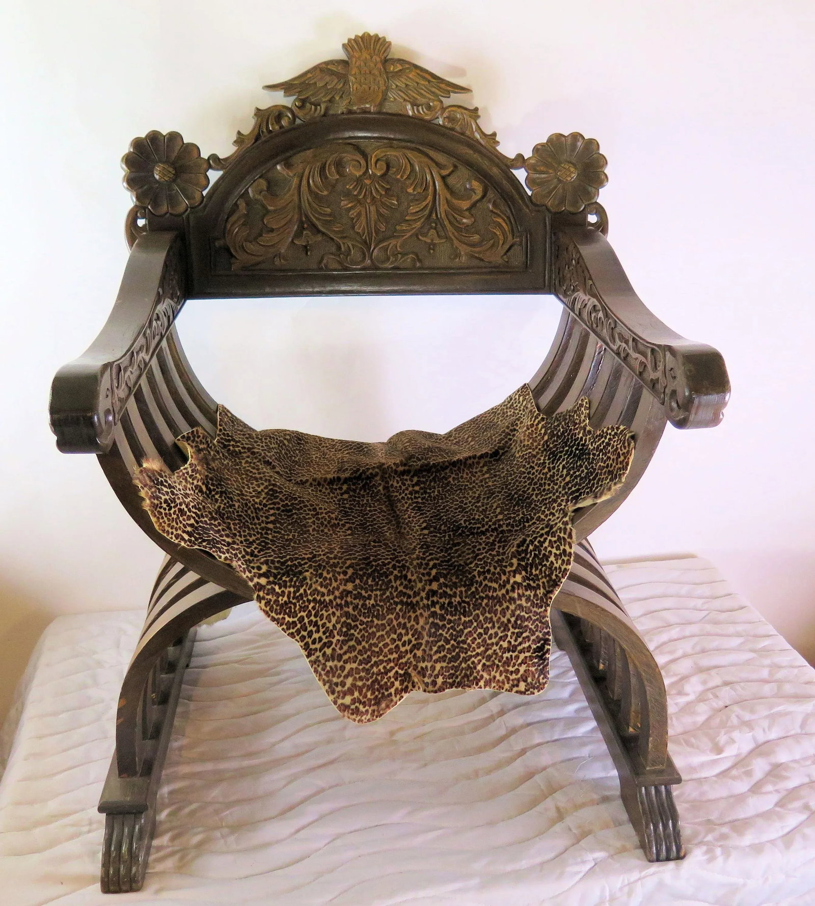 X Savonarola Italian Curule Chair With Original Velvet Seat Cushion - 5