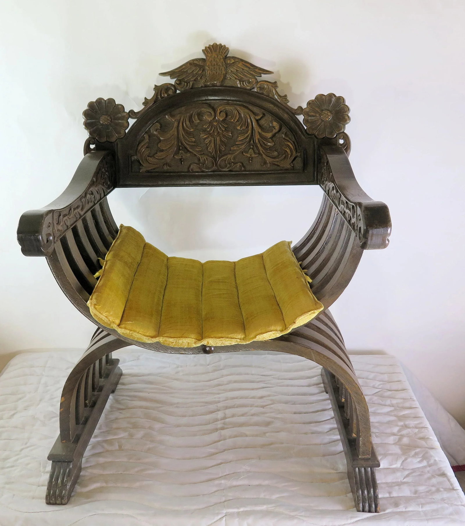 X Savonarola Italian Curule Chair With Original Velvet Seat Cushion - 8