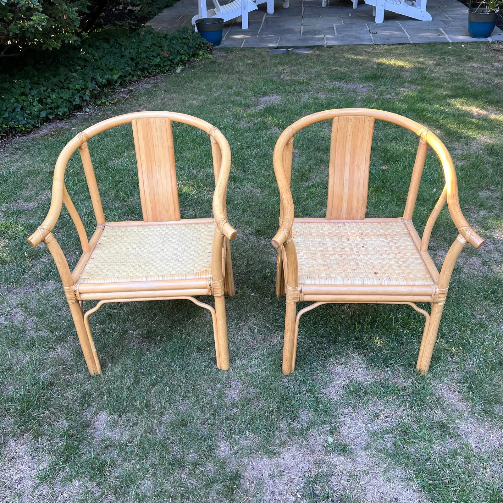 Asian Rattan Horseshoe-Back Armchairs, a Pair - 13