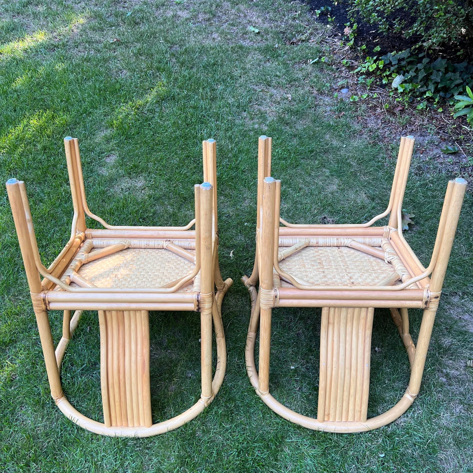 Asian Rattan Horseshoe-Back Armchairs, a Pair - 6