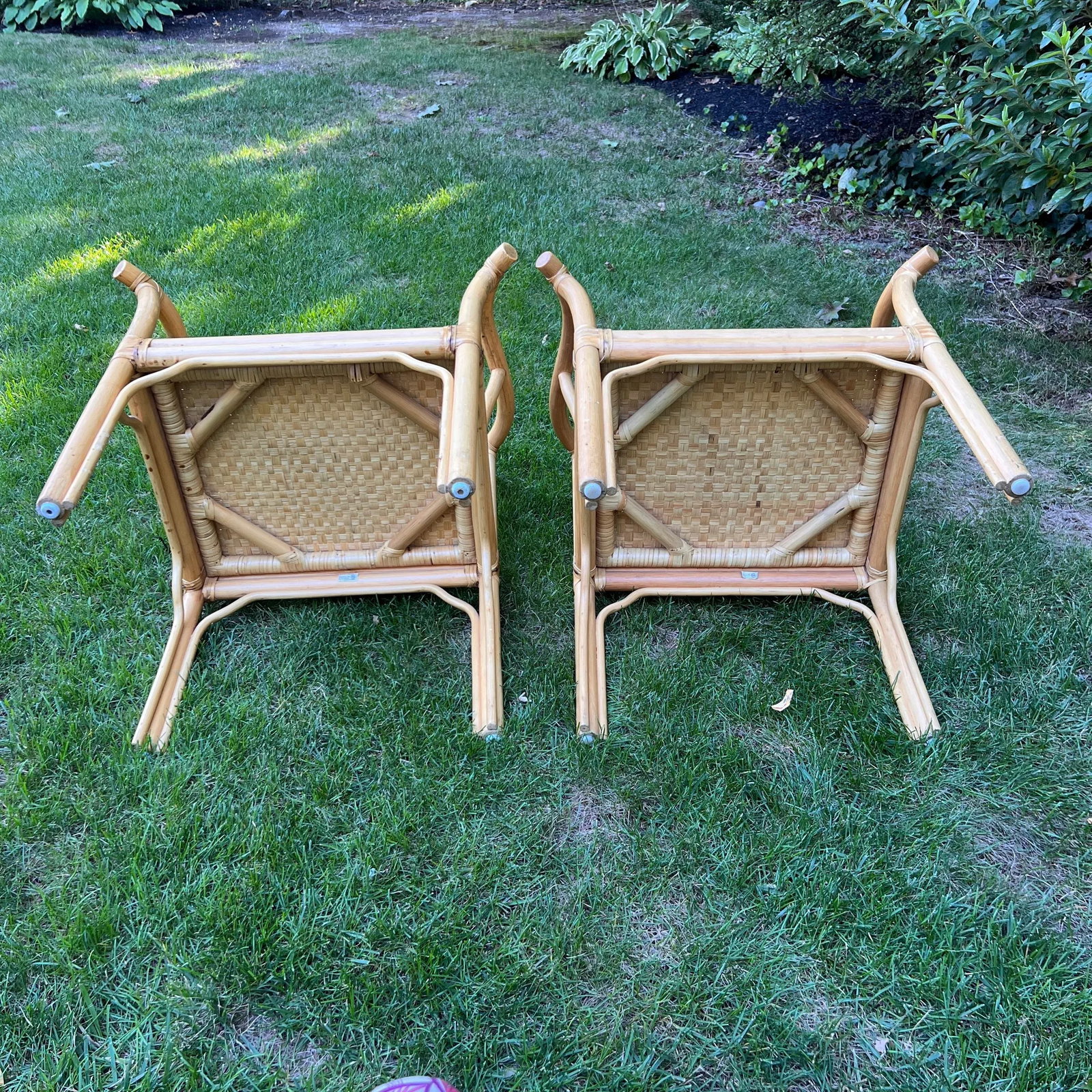 Asian Rattan Horseshoe-Back Armchairs, a Pair - 7